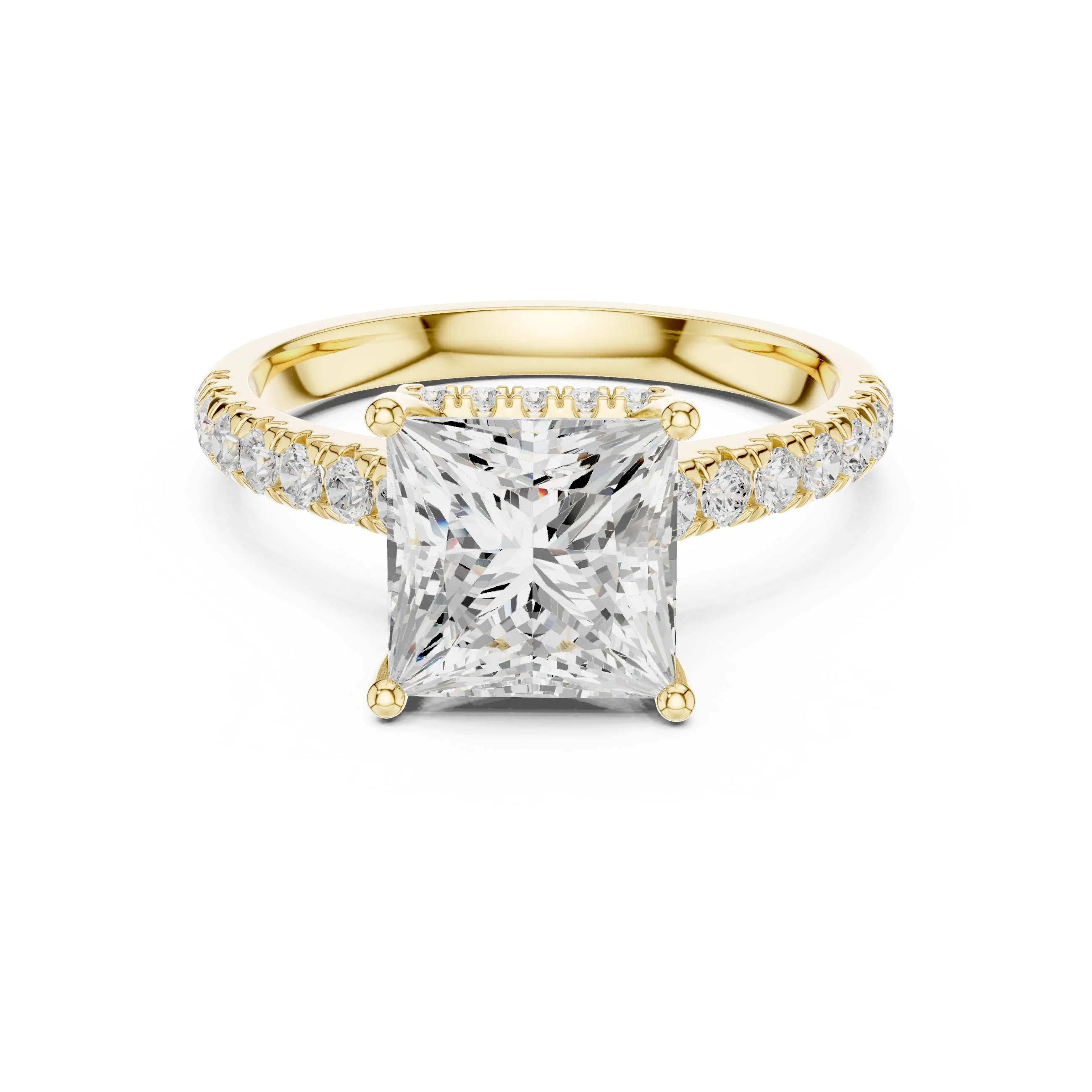 Princess Cut Diamond Hidden Halo Engagement Ring with Pave Band