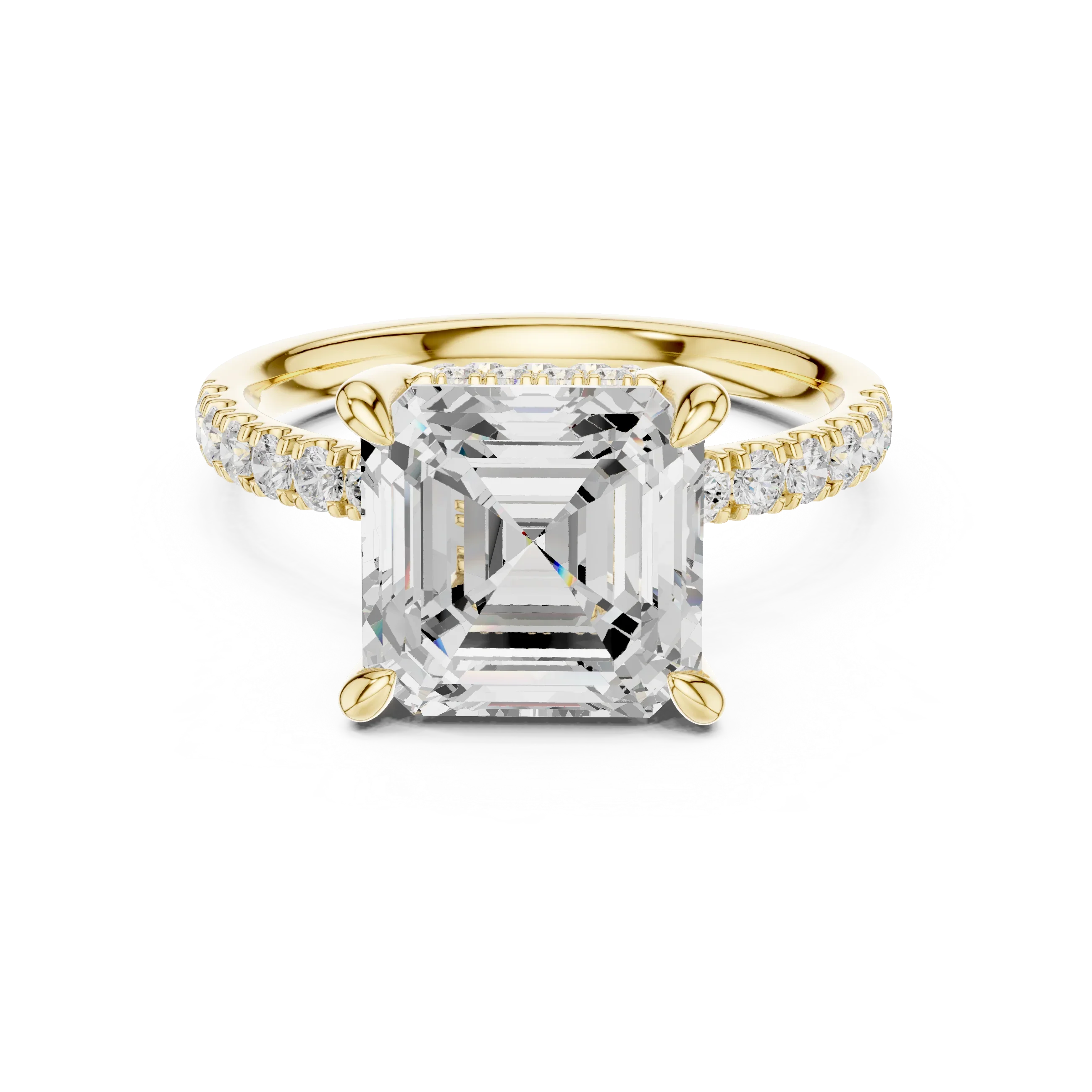 Asscher Diamond Hidden Halo Engagement Ring with Pave Band