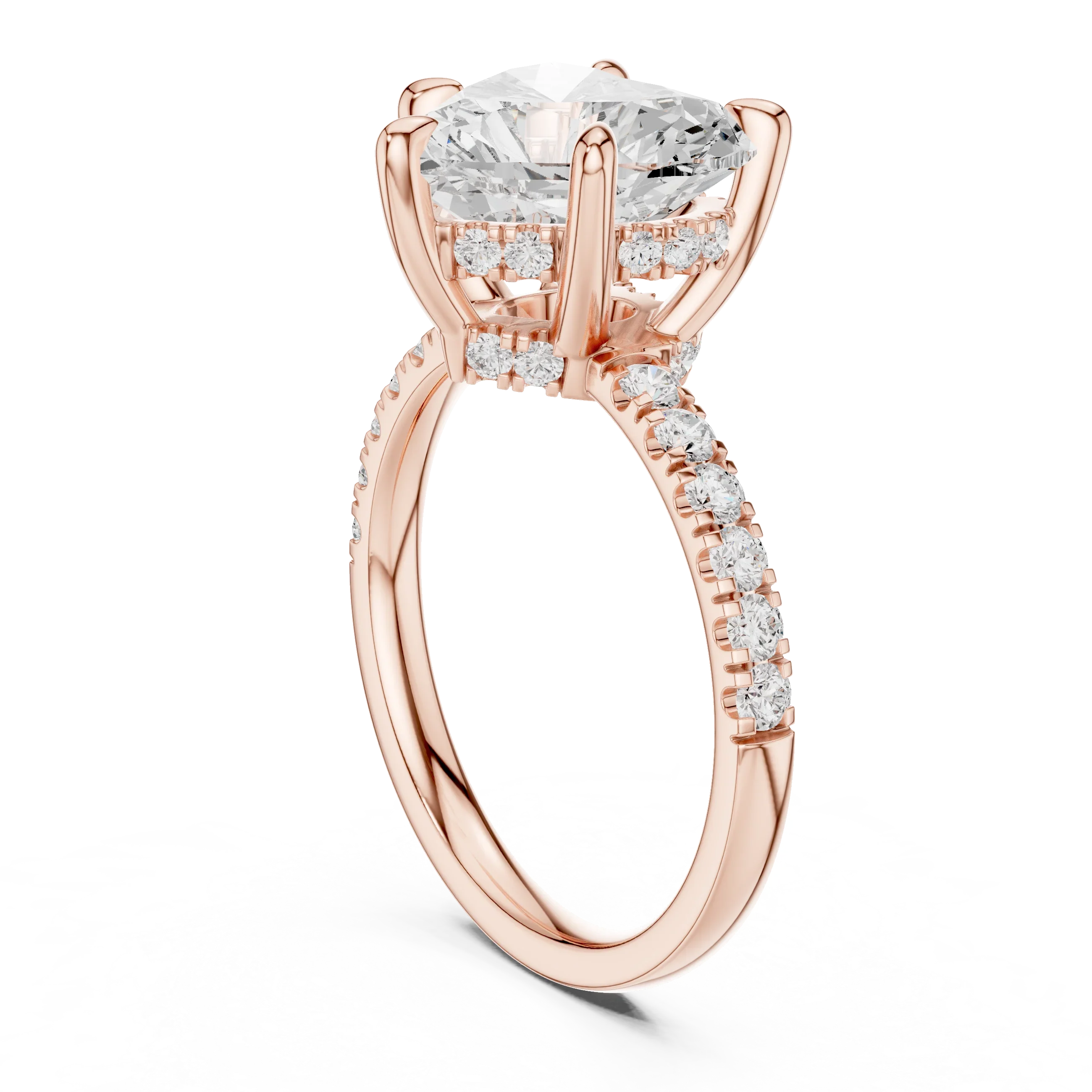 Heart Diamond Hidden Halo Engagement Ring with Pave Band