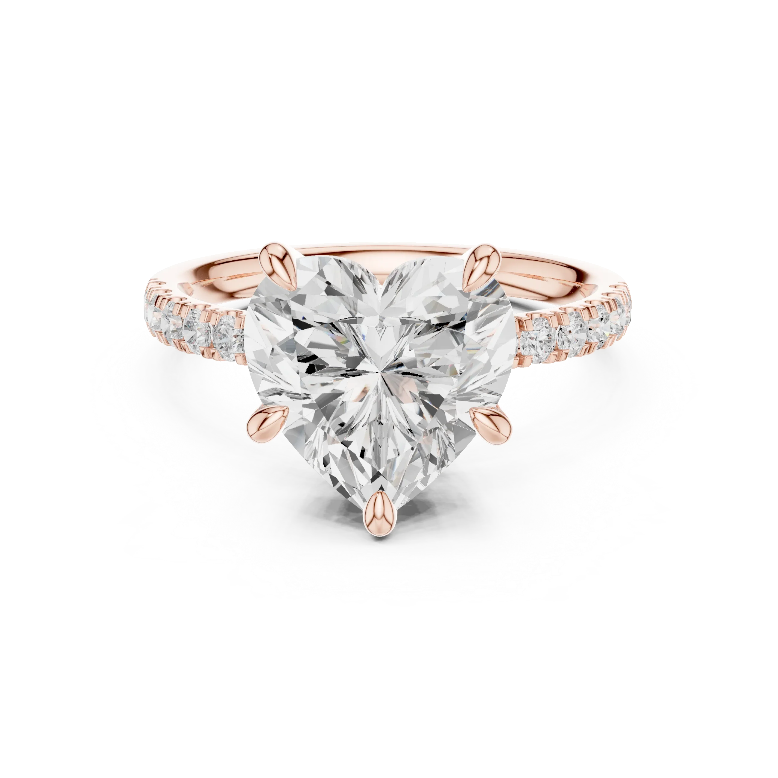 Heart Diamond Hidden Halo Engagement Ring with Pave Band