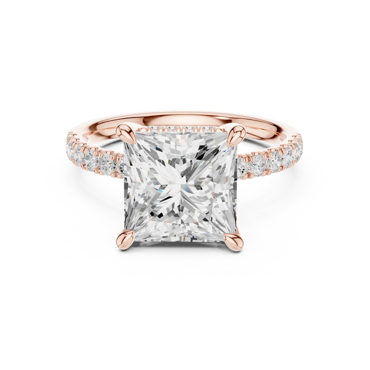 Princess Diamond Hidden Halo Engagement Ring with Pave Band