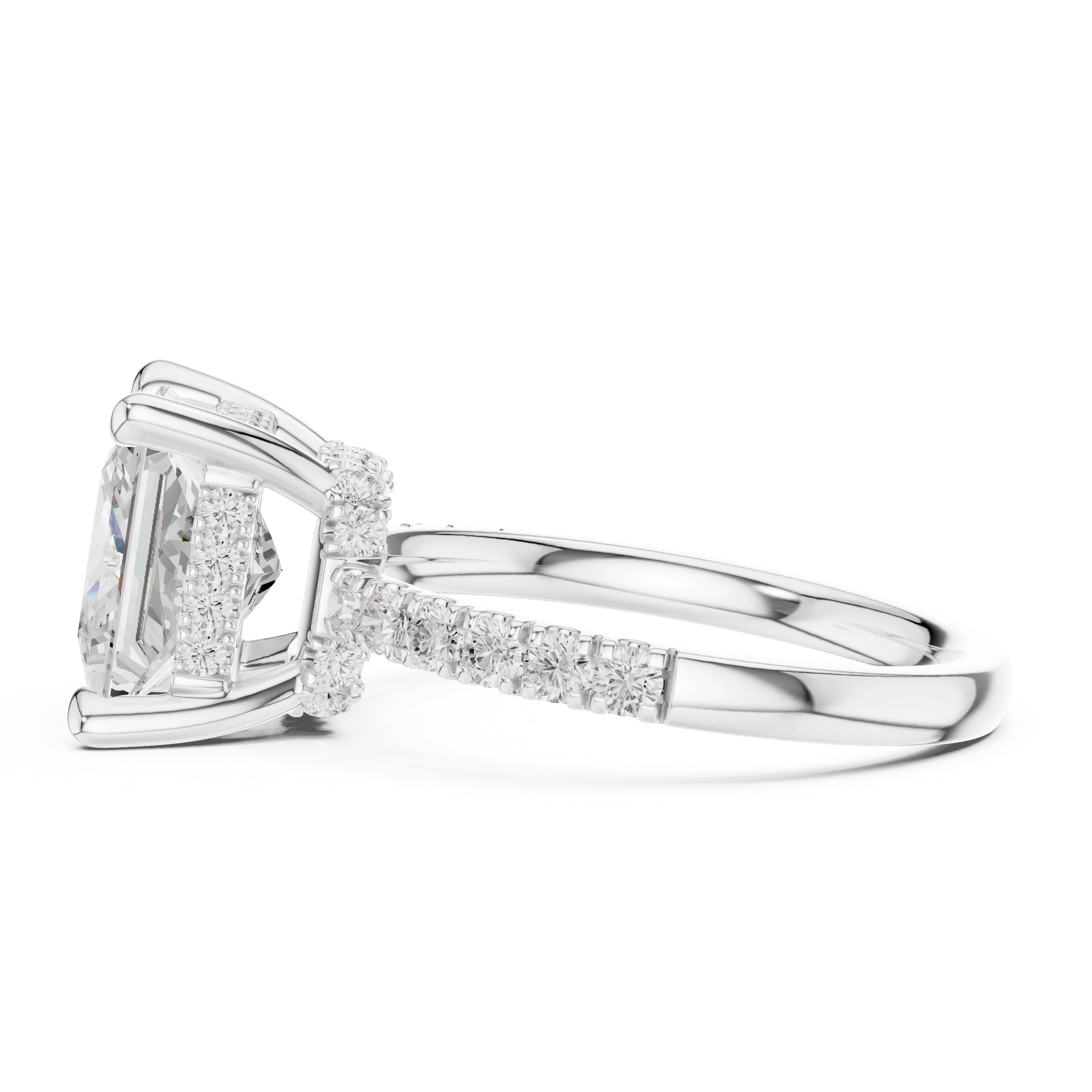 Princess Diamond Hidden Halo Engagement Ring with Pave Band
