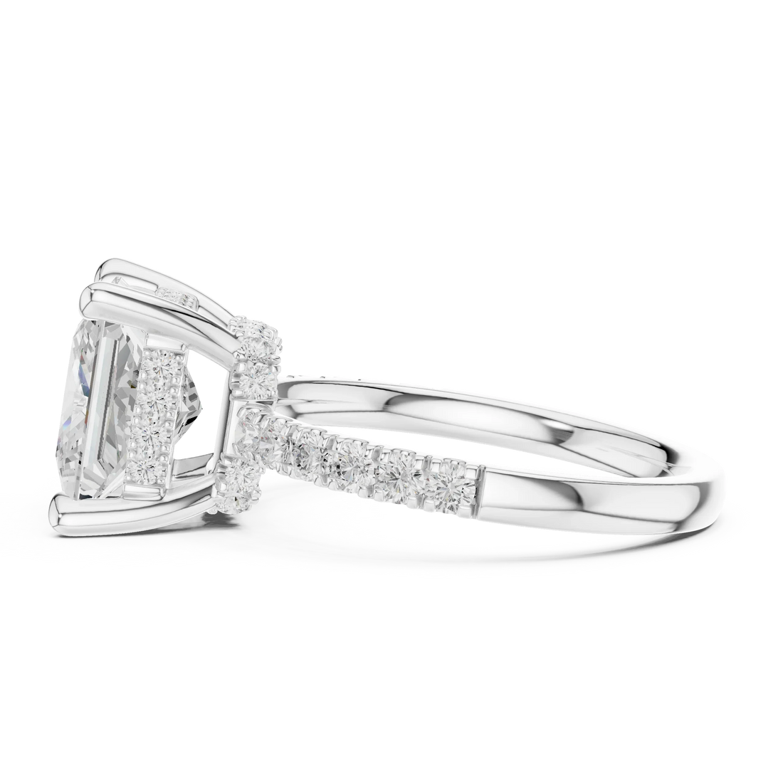 Princess Diamond Hidden Halo Engagement Ring with Pave Band
