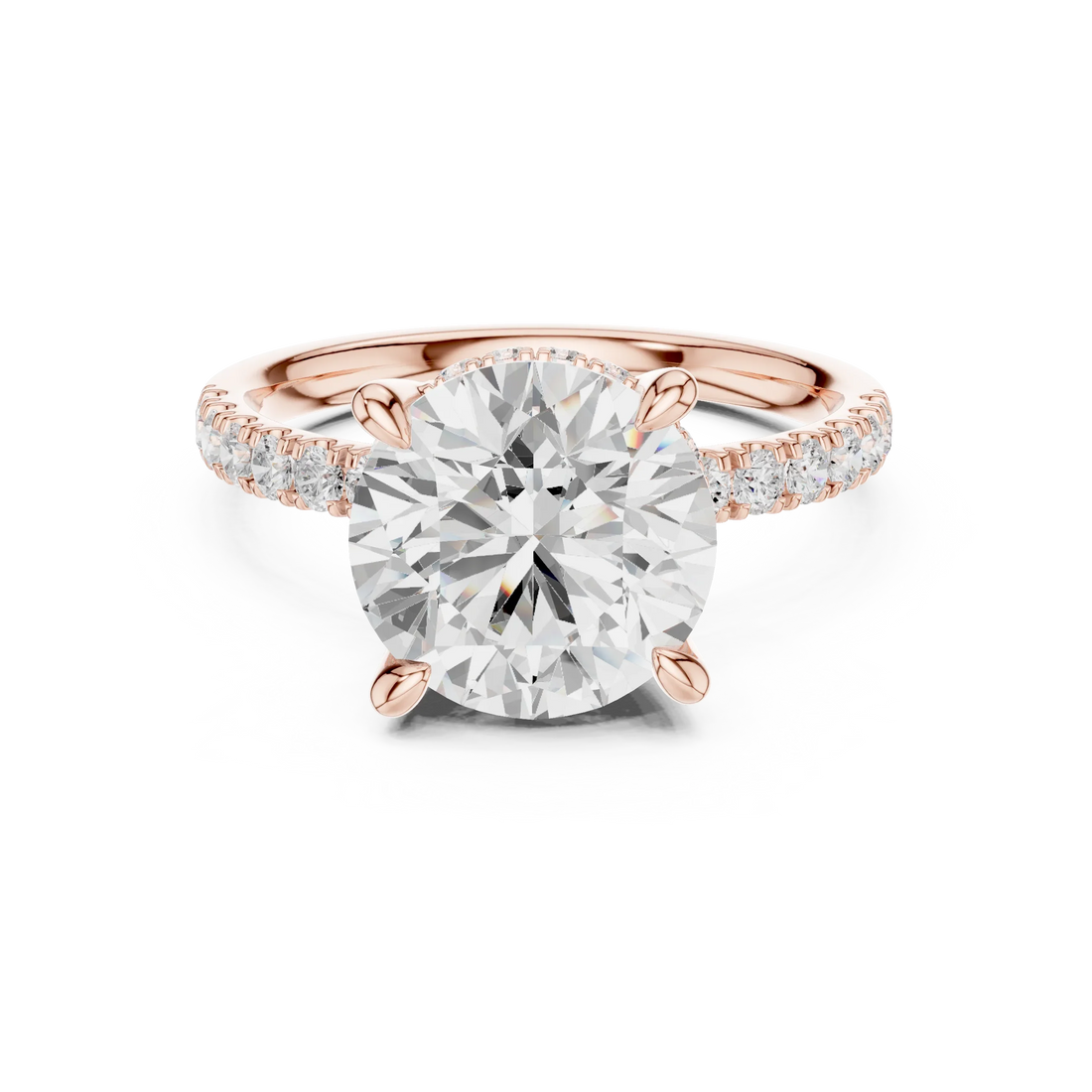 Round Diamond Hidden Halo Engagement Ring with Pave Band