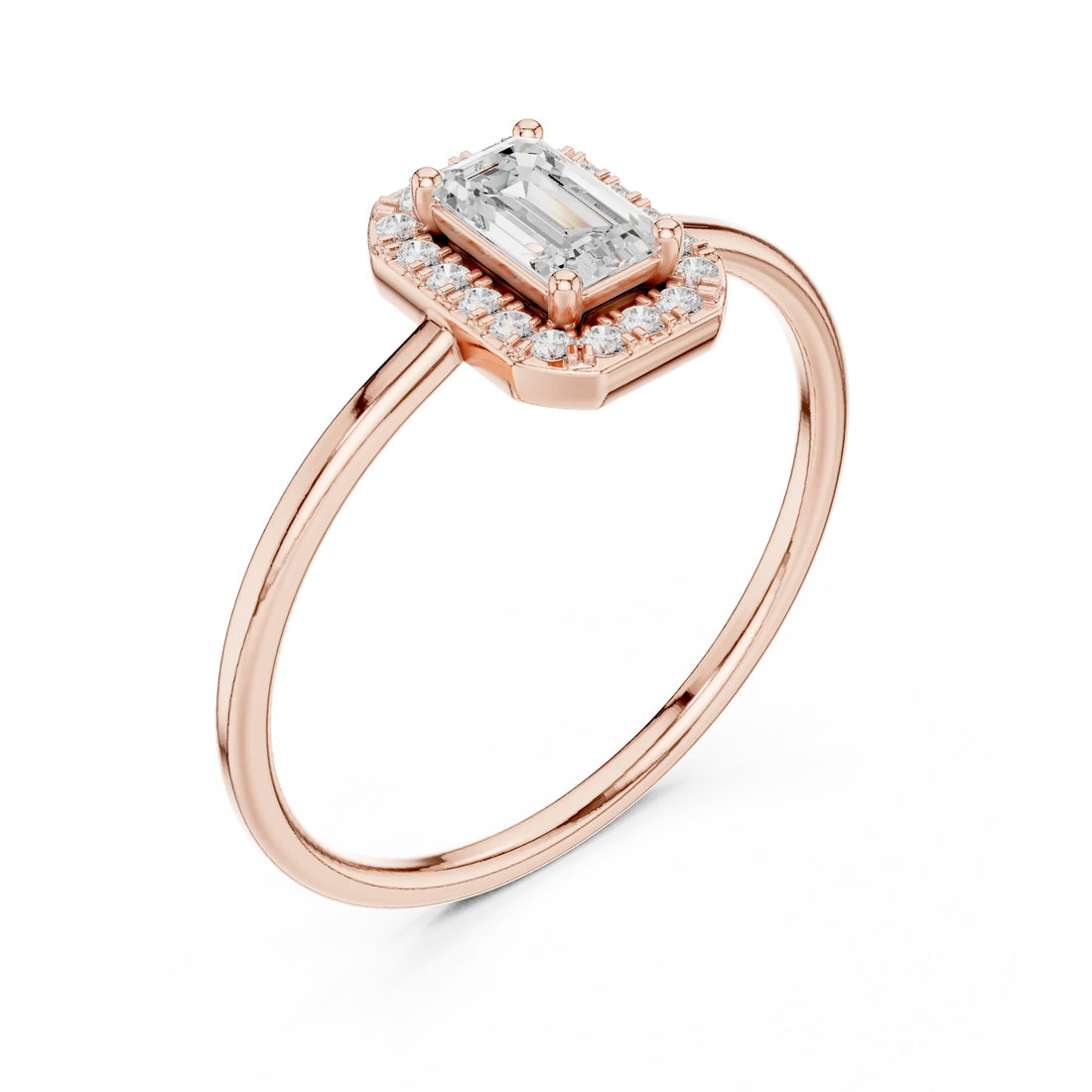 Emerald-Cut Diamond Halo Engagement Ring