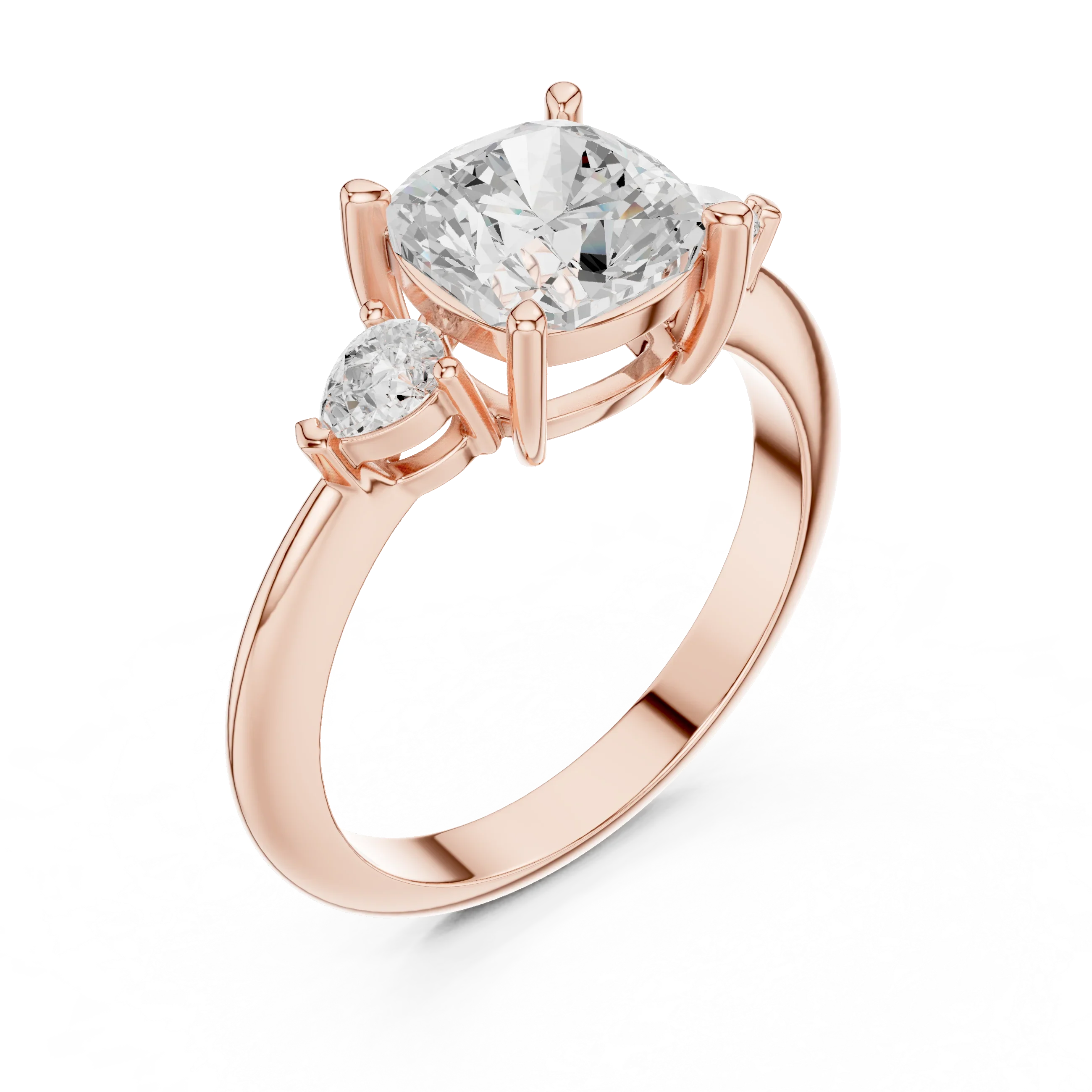 Cushion Diamond Solitaire Engagement Ring with Hidden Side Accent