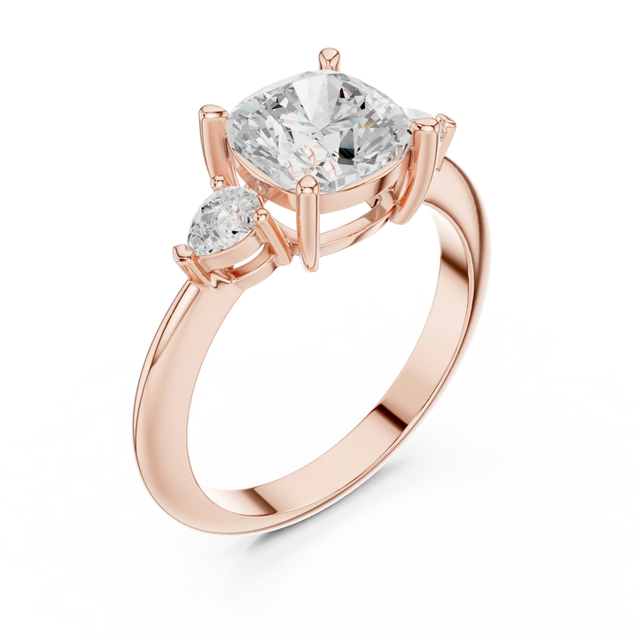 Cushion Diamond Solitaire Engagement Ring with Hidden Side Accent
