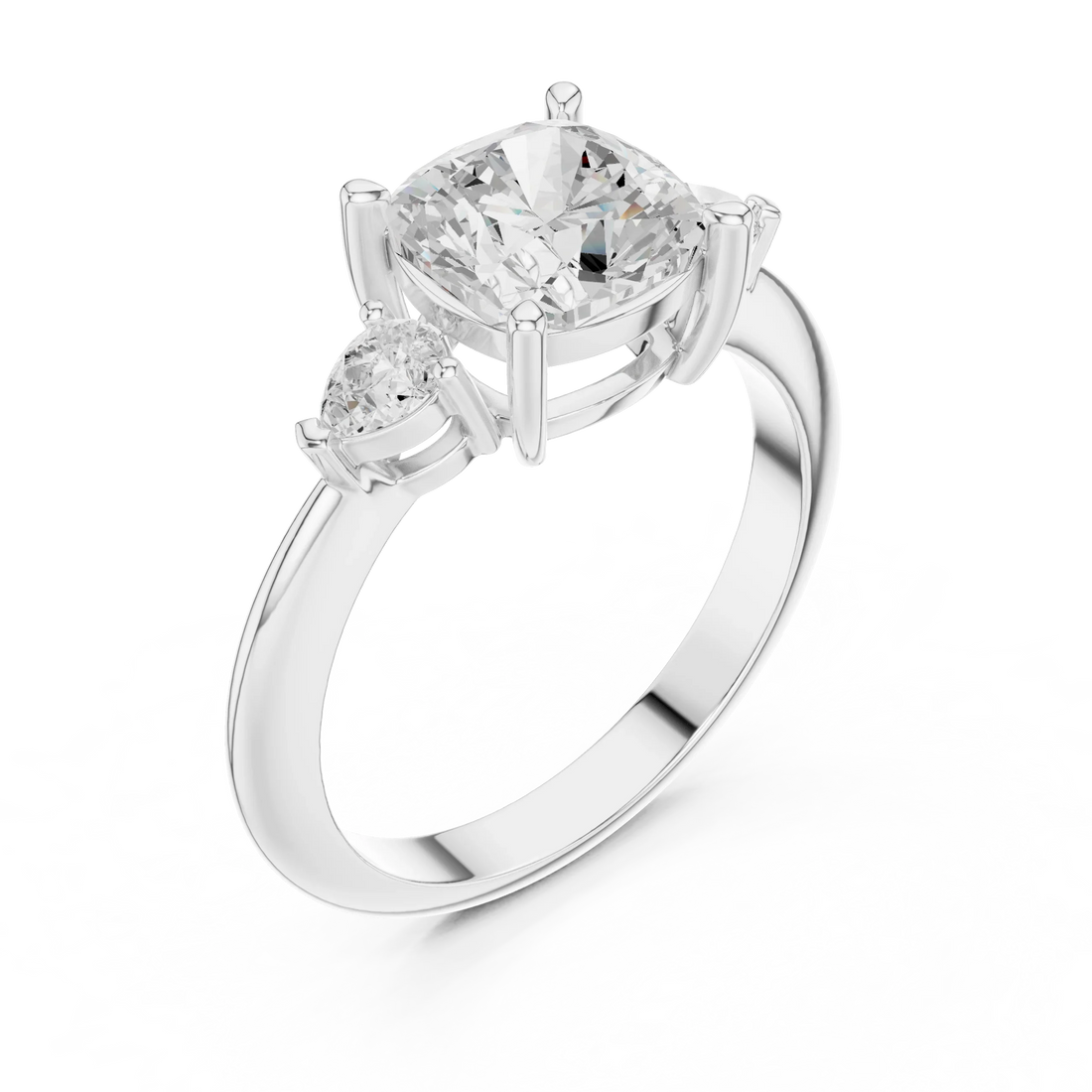 Cushion Diamond Solitaire Engagement Ring with Hidden Side Accent