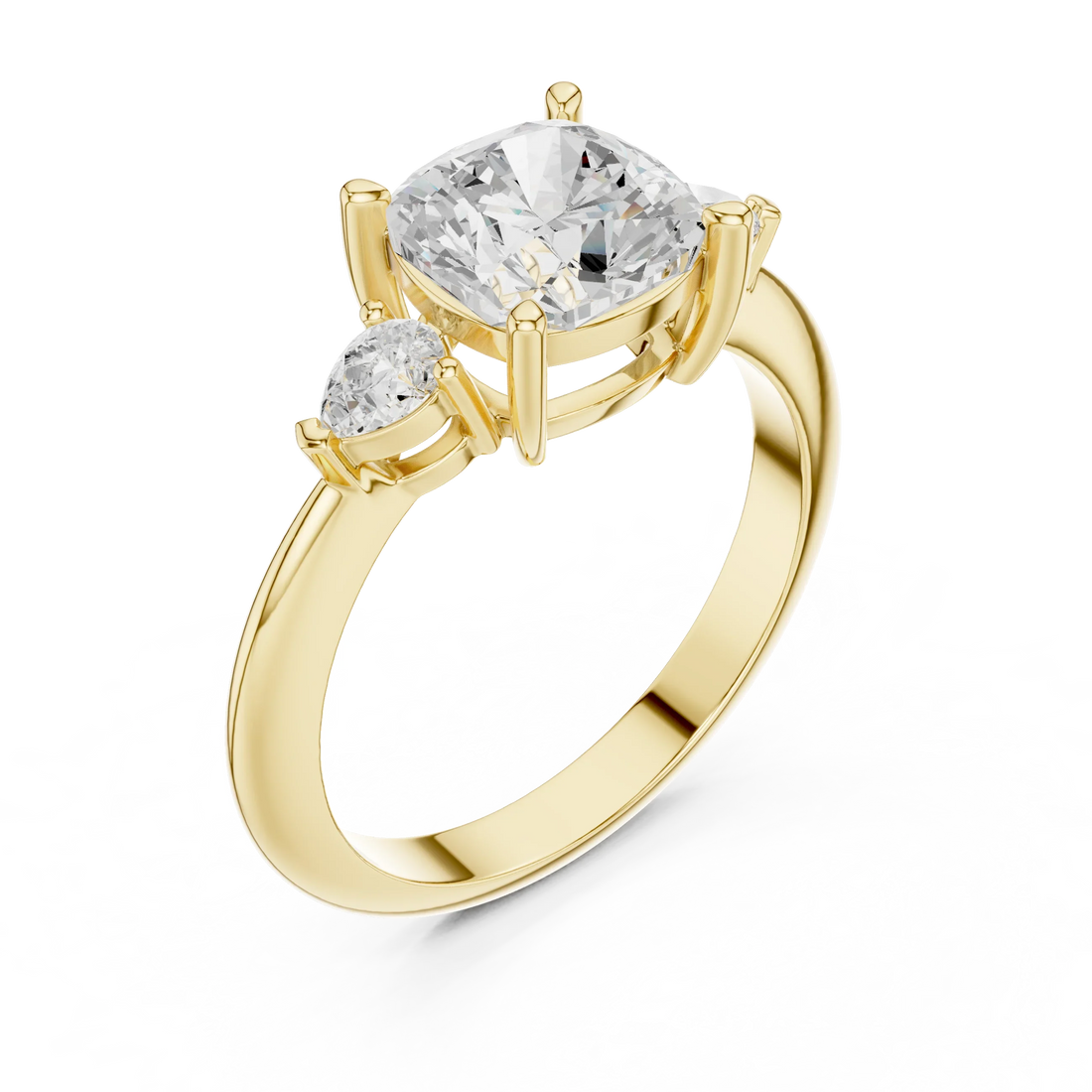 Cushion Diamond Solitaire Engagement Ring with Hidden Side Accent