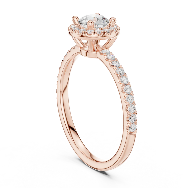 Round Cut Diamond Halo Engagement Ring with Diamond Band