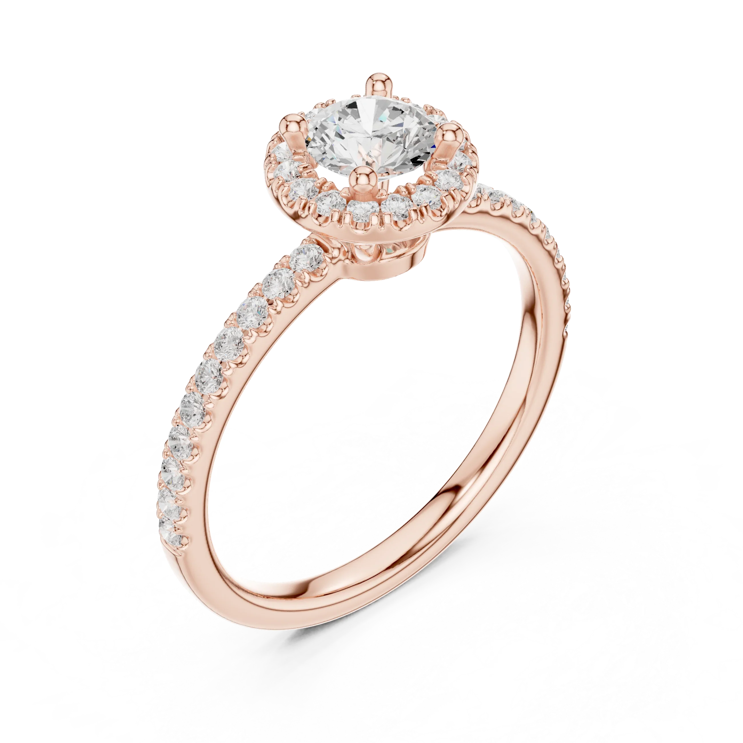 Round Cut Diamond Halo Engagement Ring with Diamond Band
