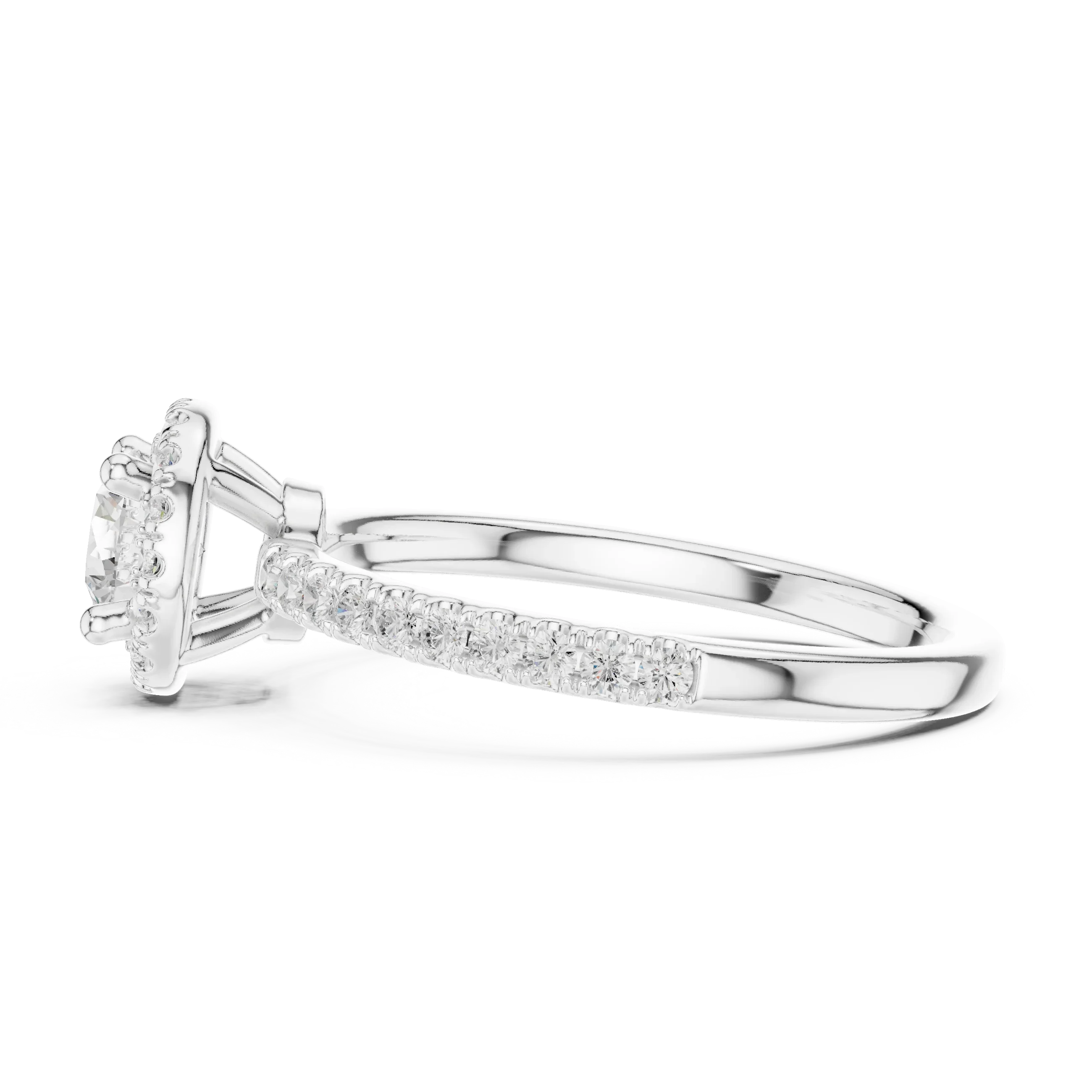 Round Cut Diamond Halo Engagement Ring with Diamond Band