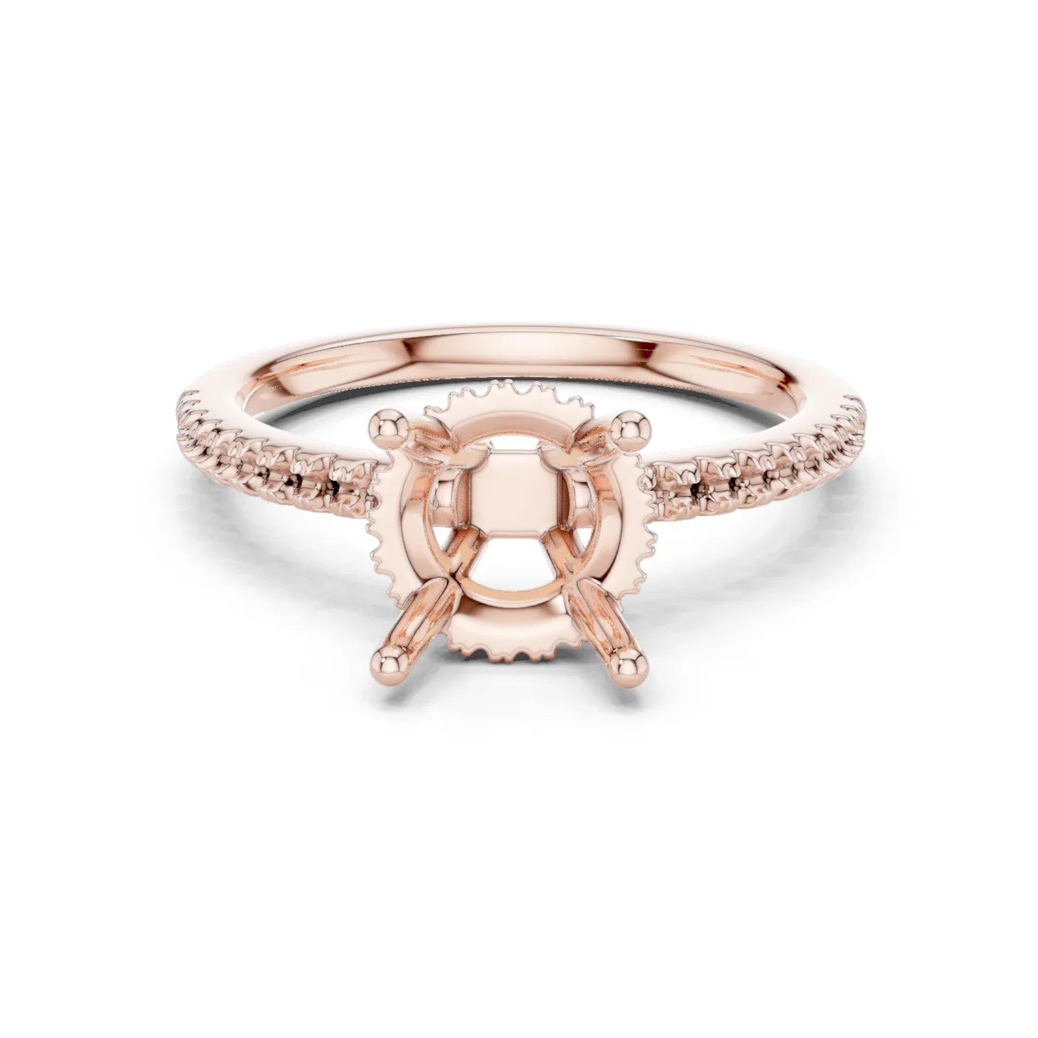 Hidden Halo Round Cut Diamond Engagement Ring With Pave Band