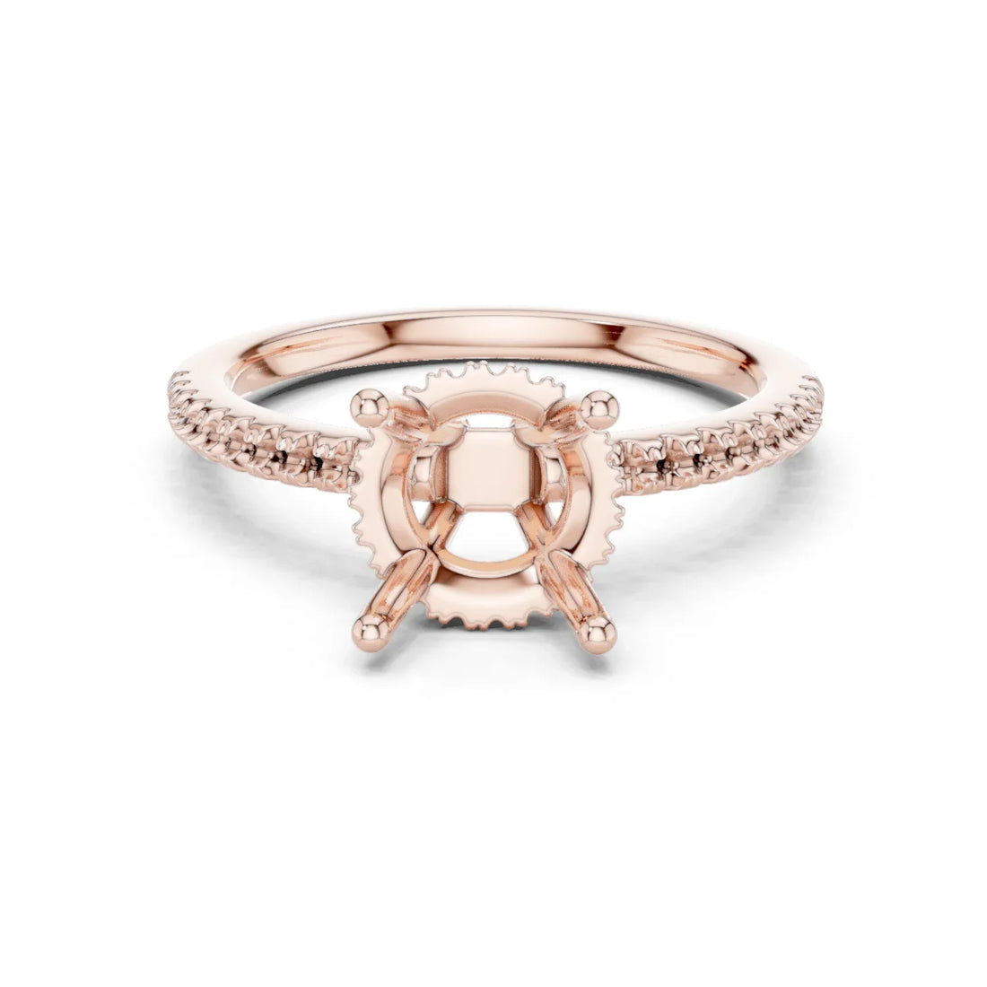 Hidden Halo Round Cut Diamond Engagement Ring With Pave Band