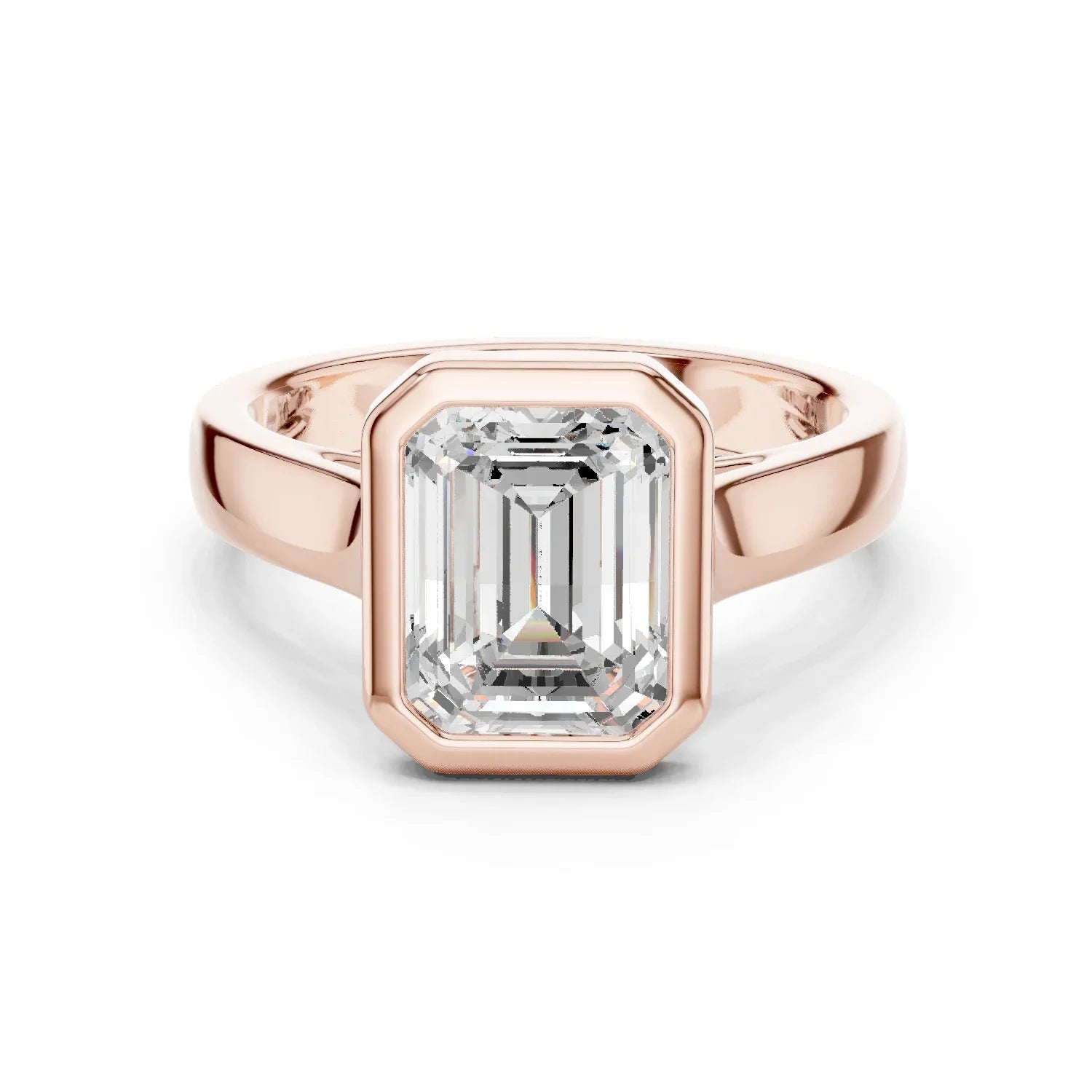 Emerald Cut Diamond Bezel Solitaire Engagement Ring