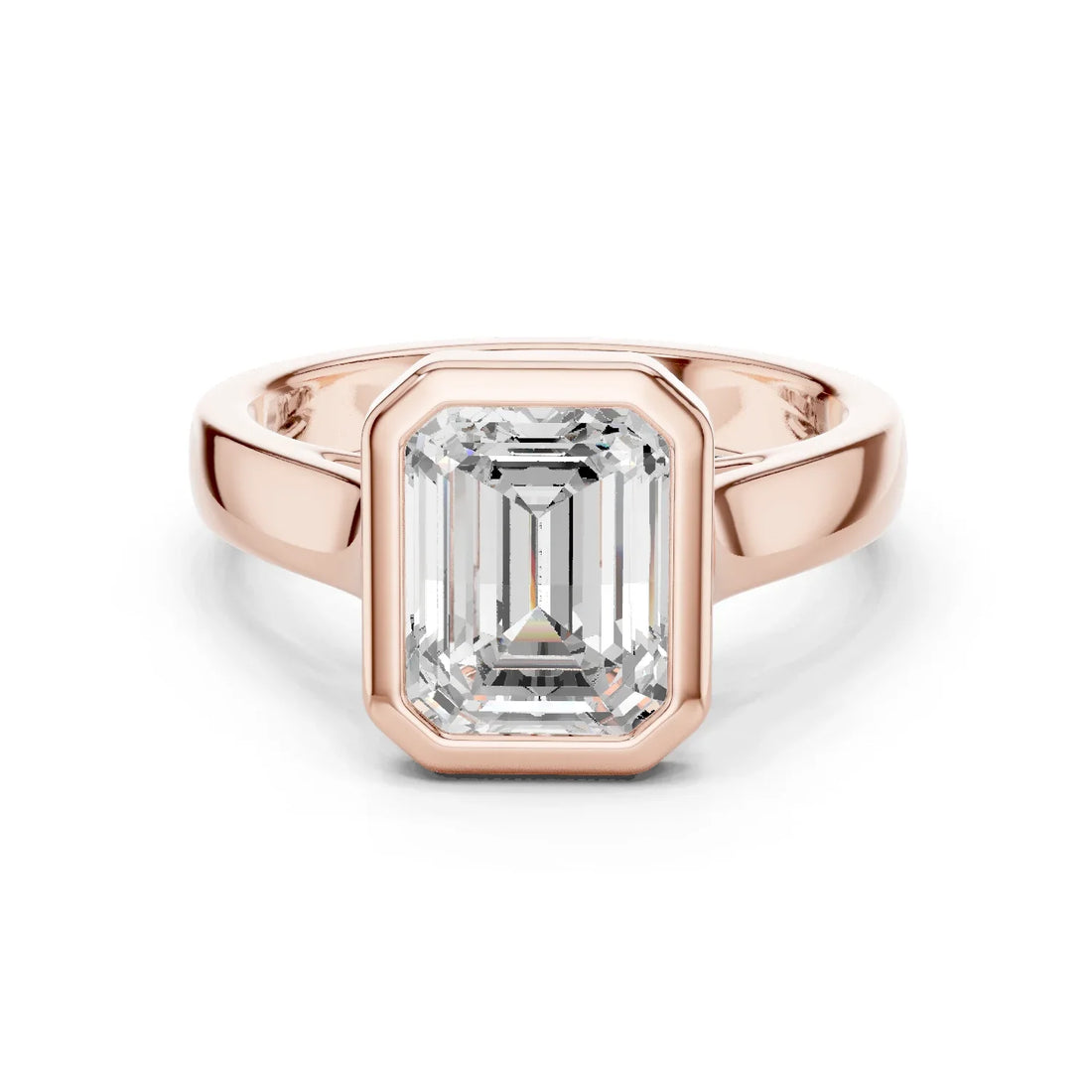 Emerald Cut Diamond Bezel Solitaire Engagement Ring