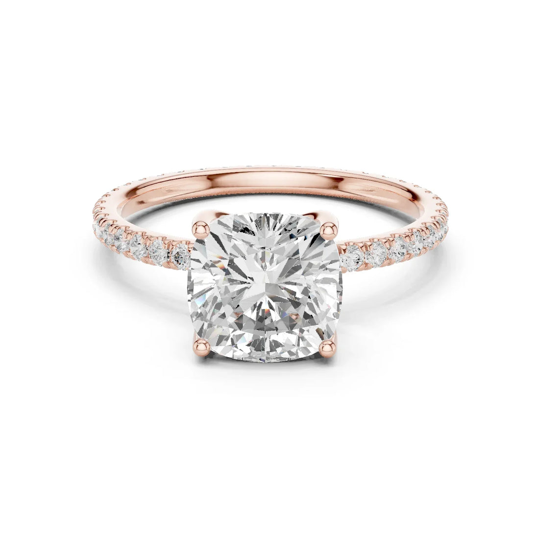 Cushion Shape Diamond Pave Band Engagement Ring