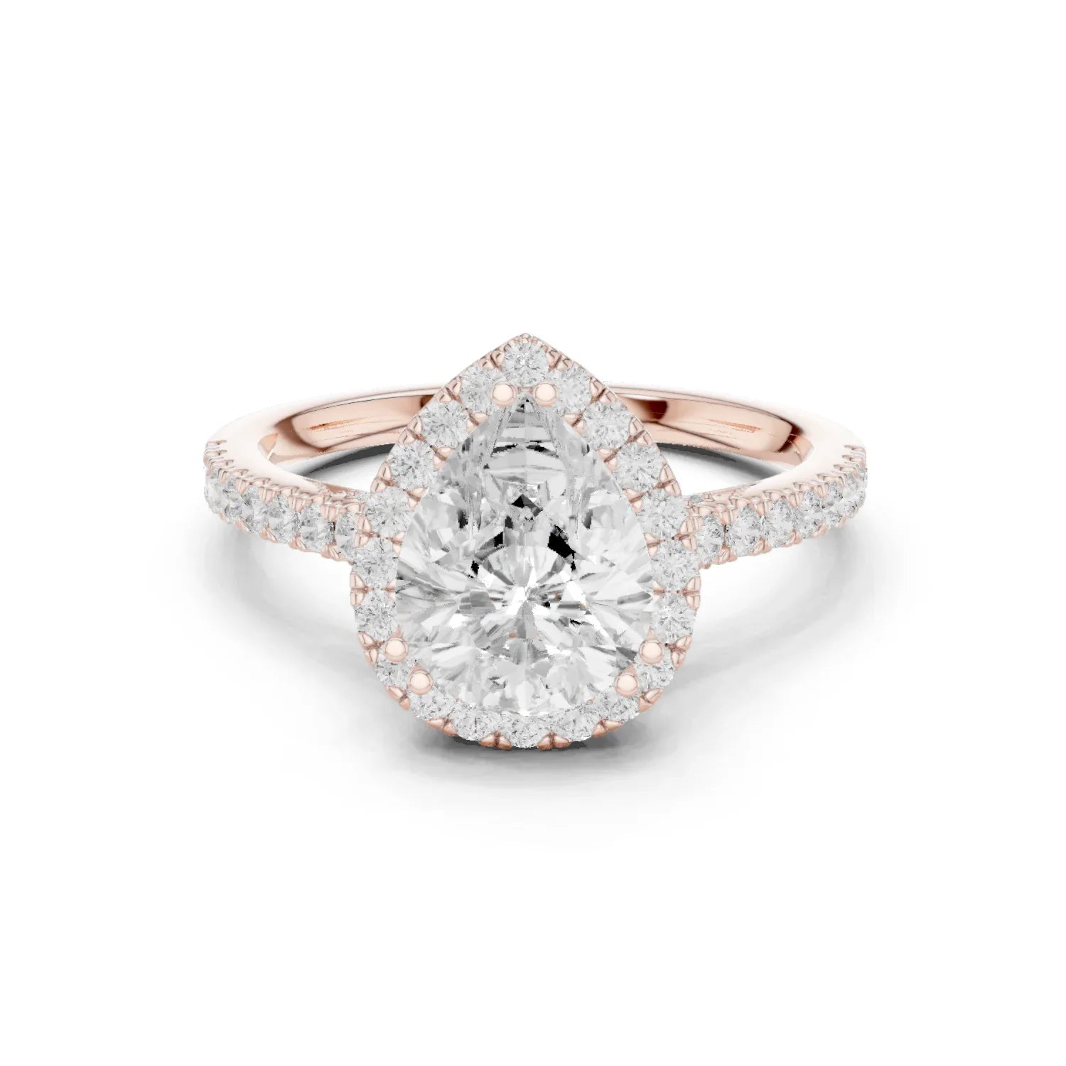 Pear Cut Diamond Halo Engagement Ring with Pave Band