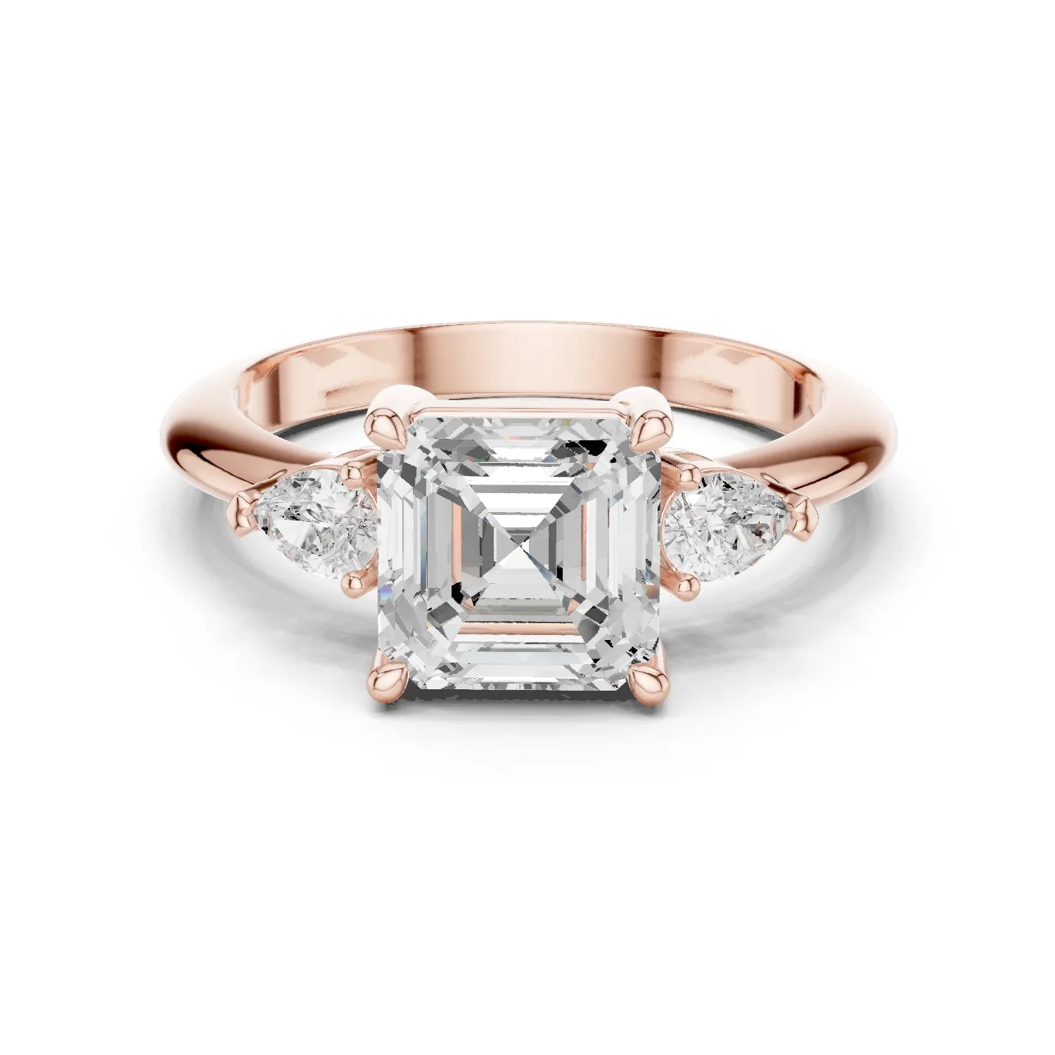 Asscher Diamond Solitaire Engagement Ring with Hidden Side Accent