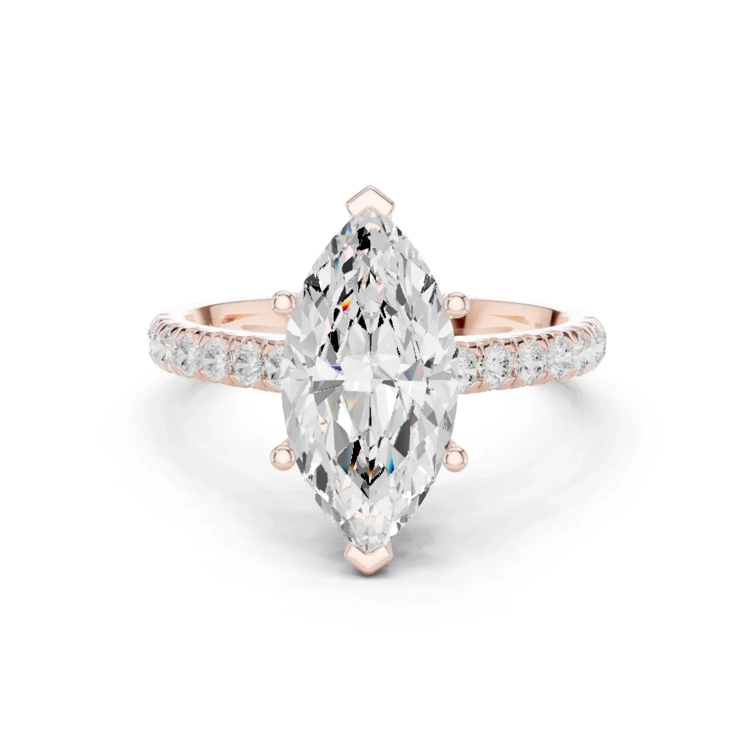 Marquise Cut Diamond Hidden Halo Engagement Ring with Pave Band