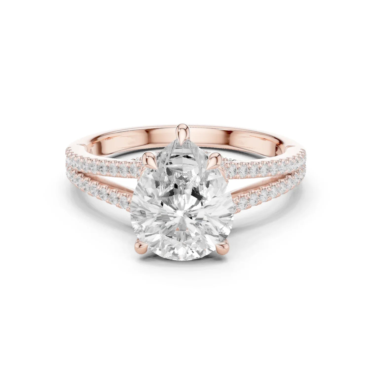 Pear Cut Diamond Split Shank Engagement Ring with Pave Accents