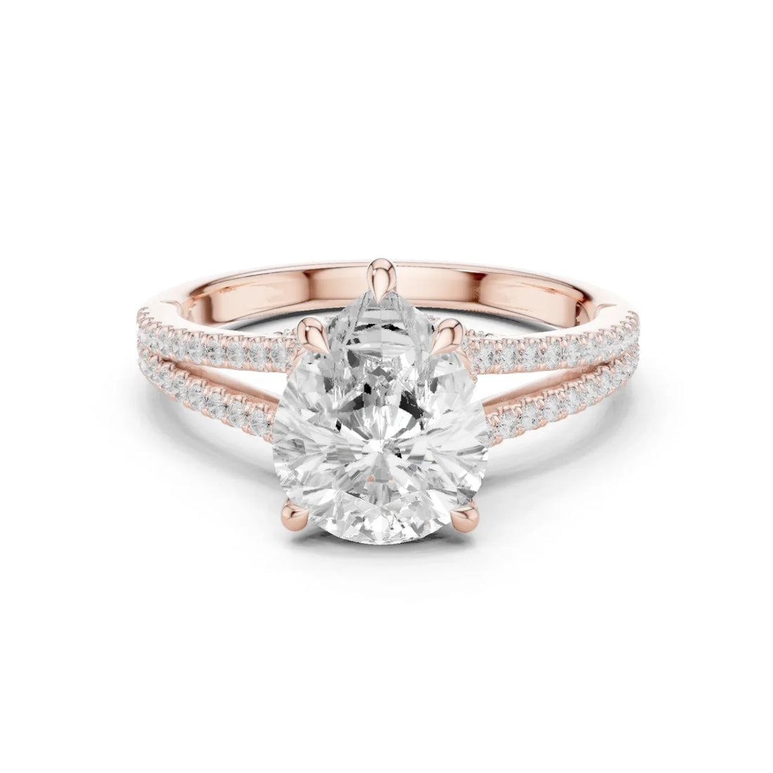 Pear Cut Diamond Split Shank Engagement Ring with Pave Accents