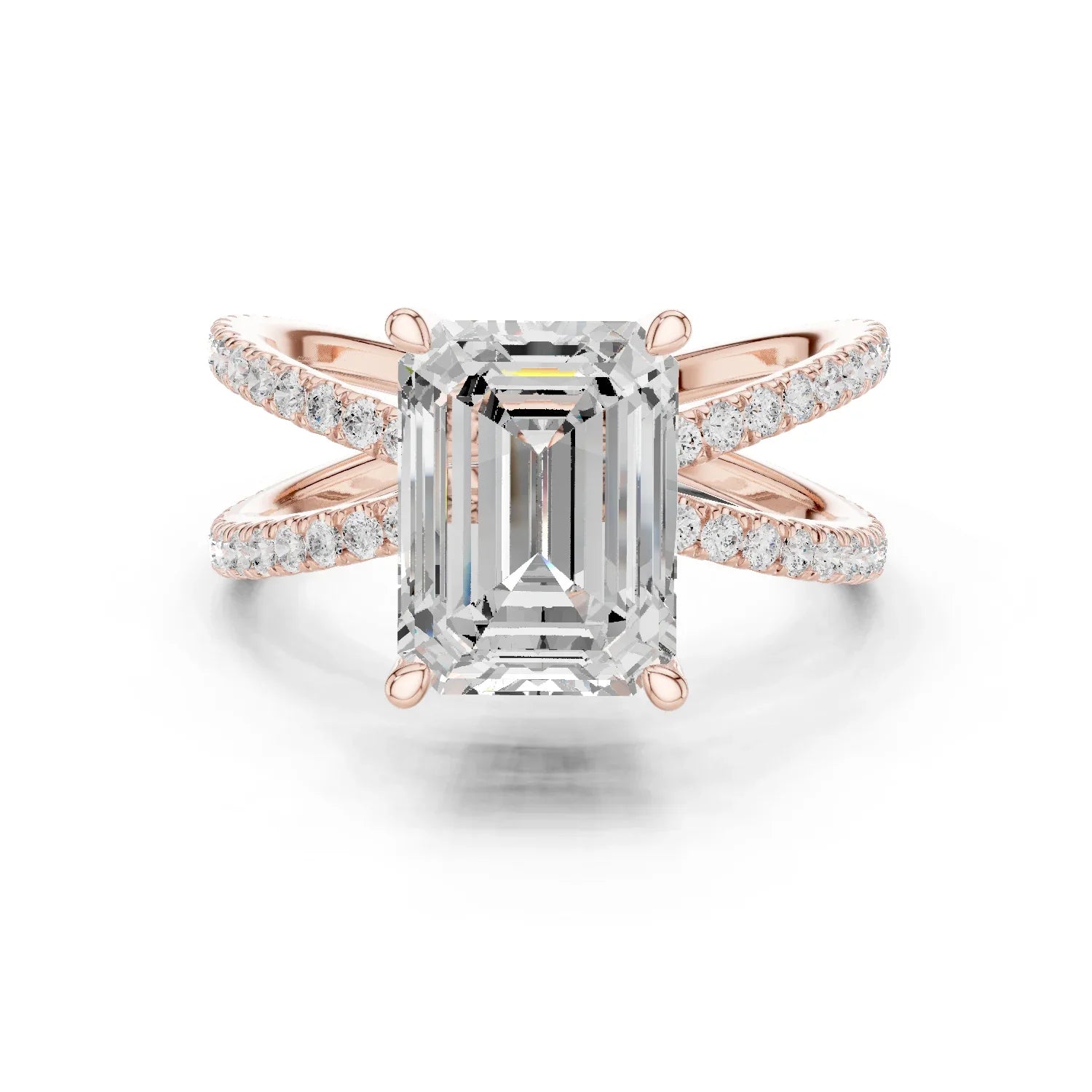 Emerald Cut Diamond Split Shank Engagement Ring
