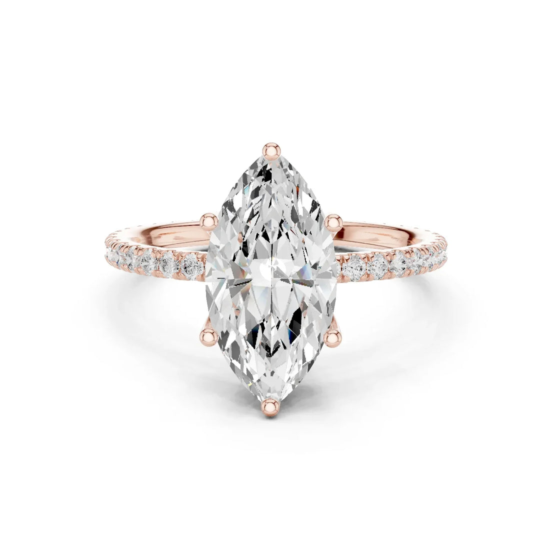 Marquise Shape Diamond Pave Band Engagement Ring