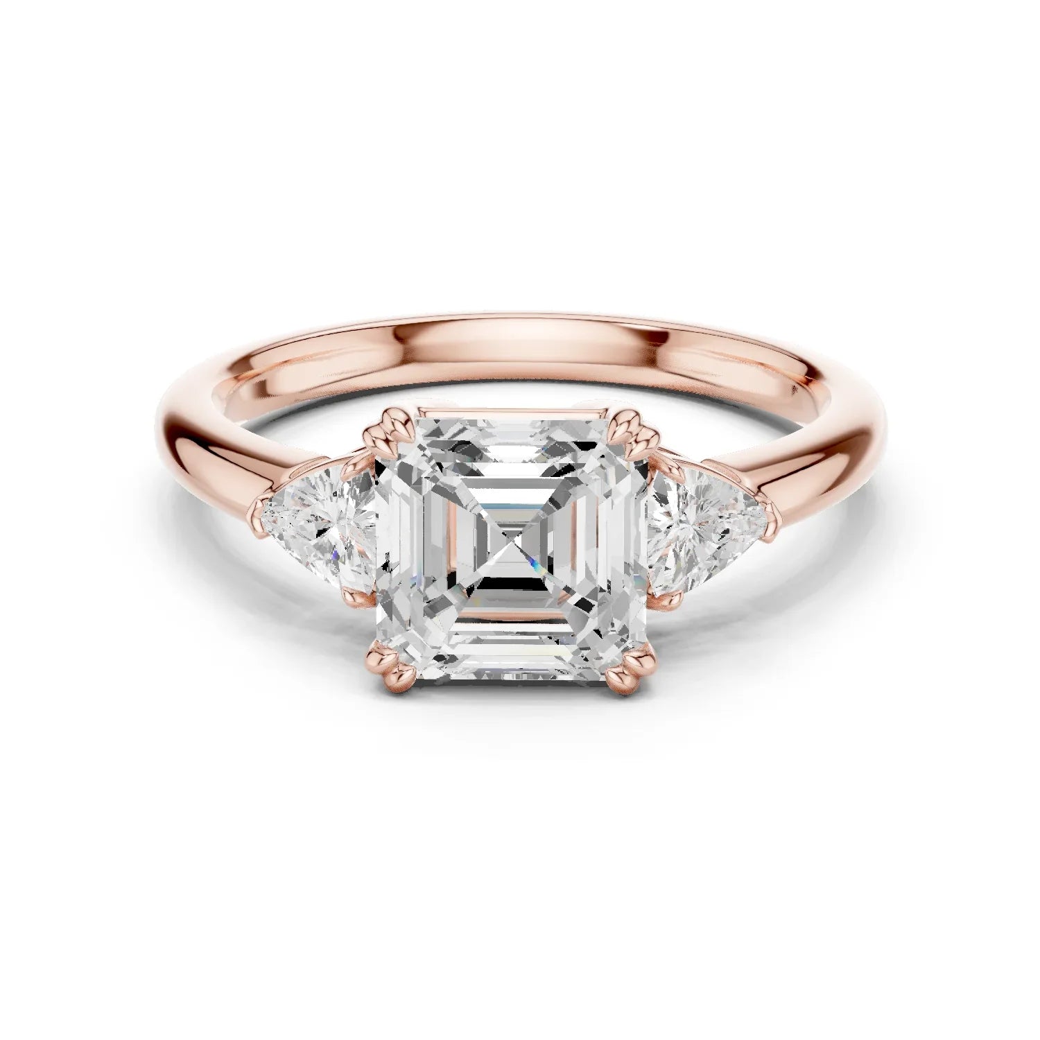 Asscher Diamond Three Stone Engagement Ring