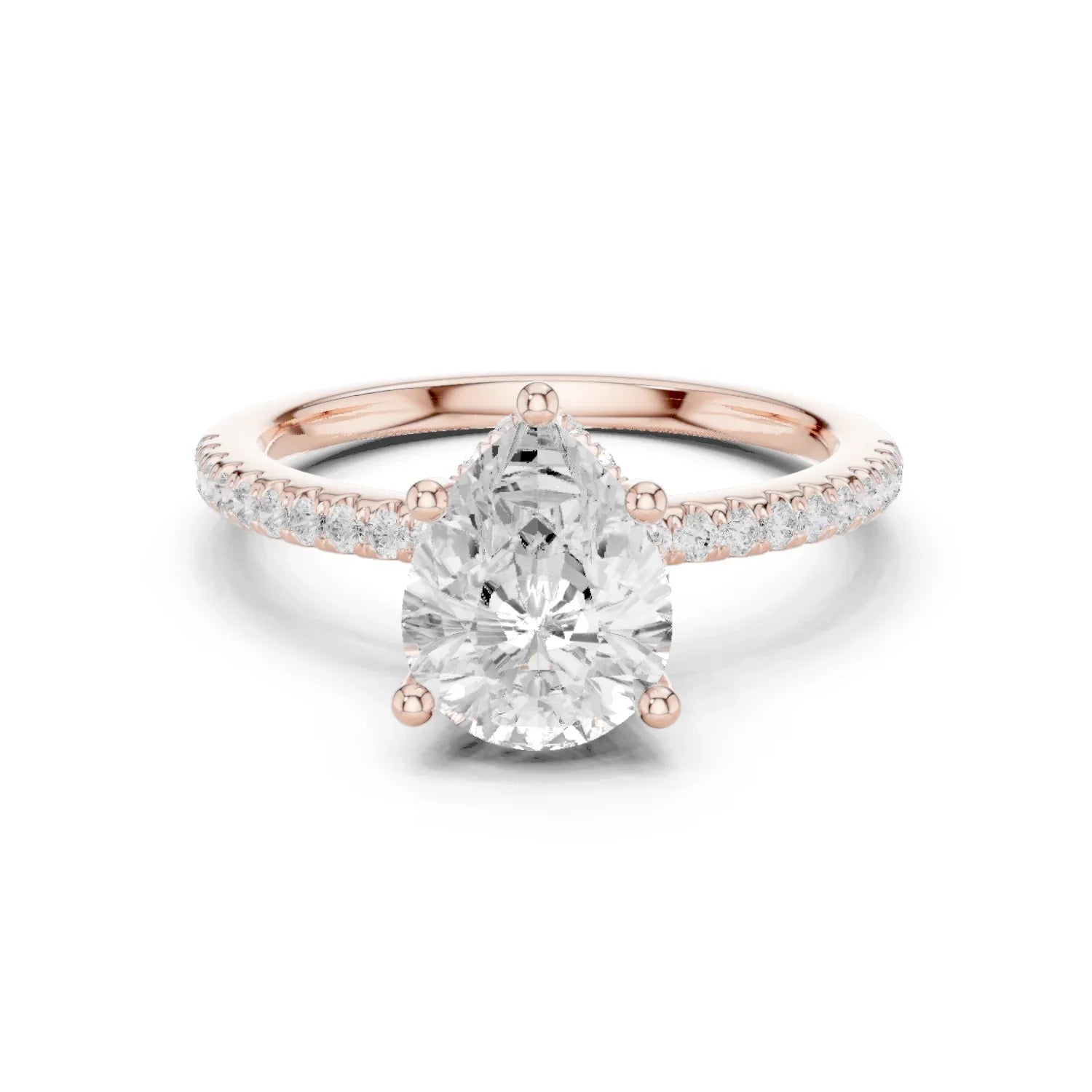 Hidden Halo Pear Cut Diamond Engagement Ring With Pave Band
