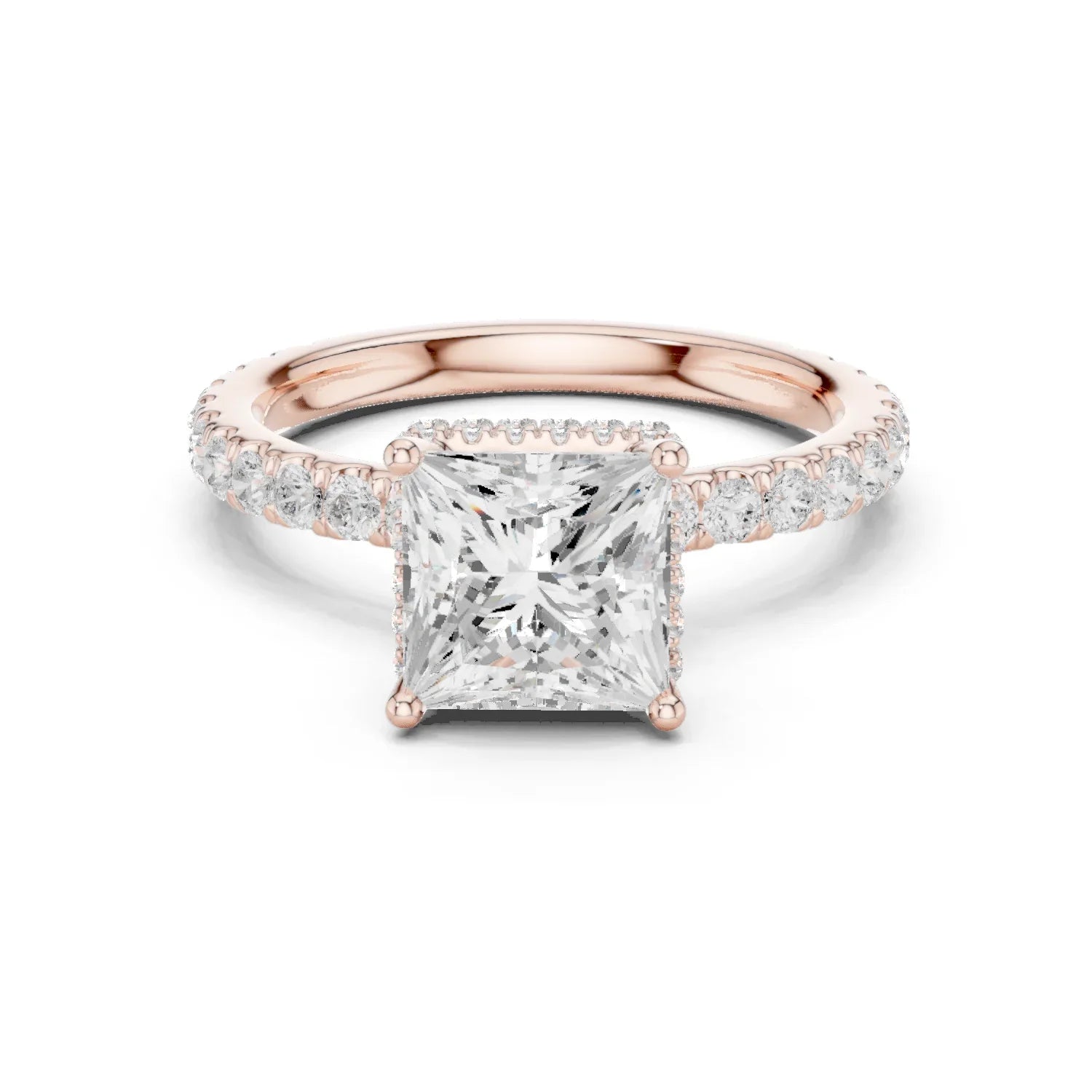Princess Cut Diamond Double Halo Pave Engagement Ring