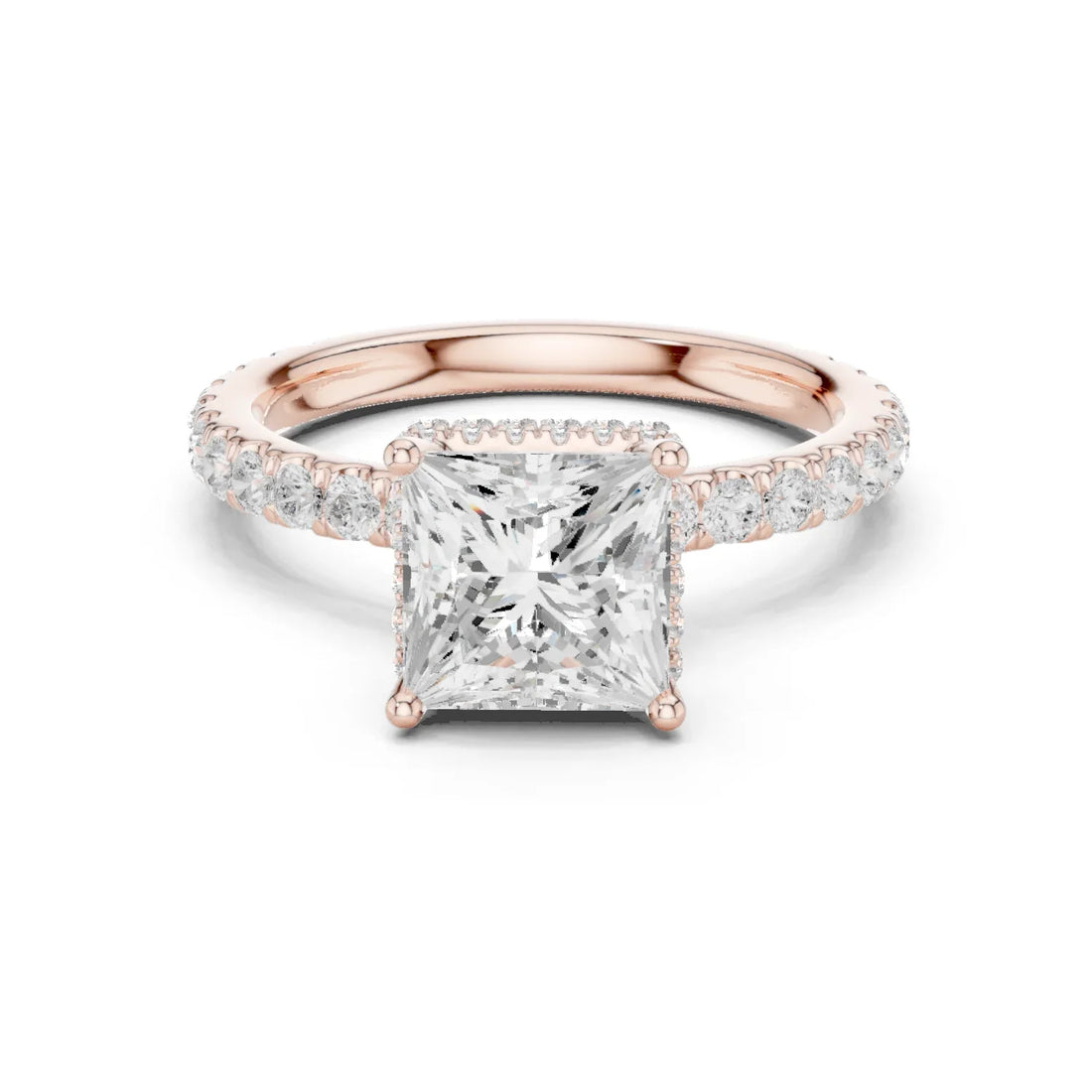 Princess Cut Diamond Double Halo Pave Engagement Ring