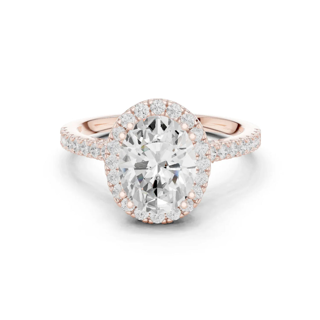 Oval Cut Diamond Halo Engagement Ring with Pave Band