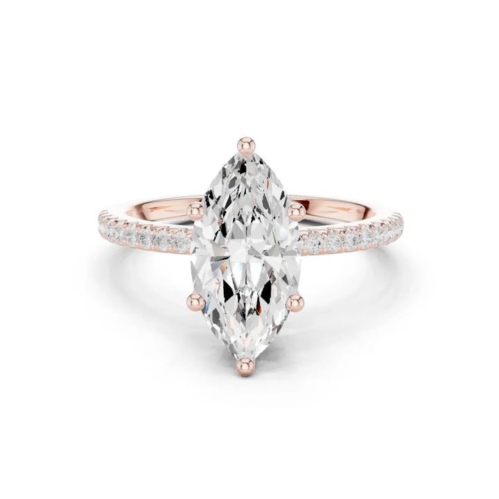 Hidden Halo Marquise Cut Diamond Engagement Ring With Pave Band
