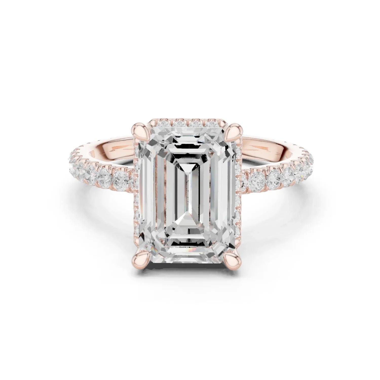 Emerald Diamond Hidden Halo Engagement Ring