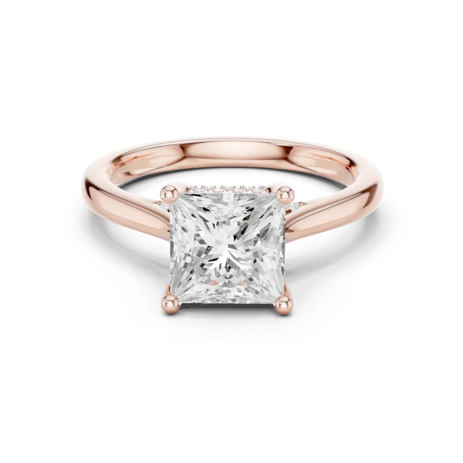 Princess Cut Diamond Hidden Halo Engagement Ring With Cathedral Pave