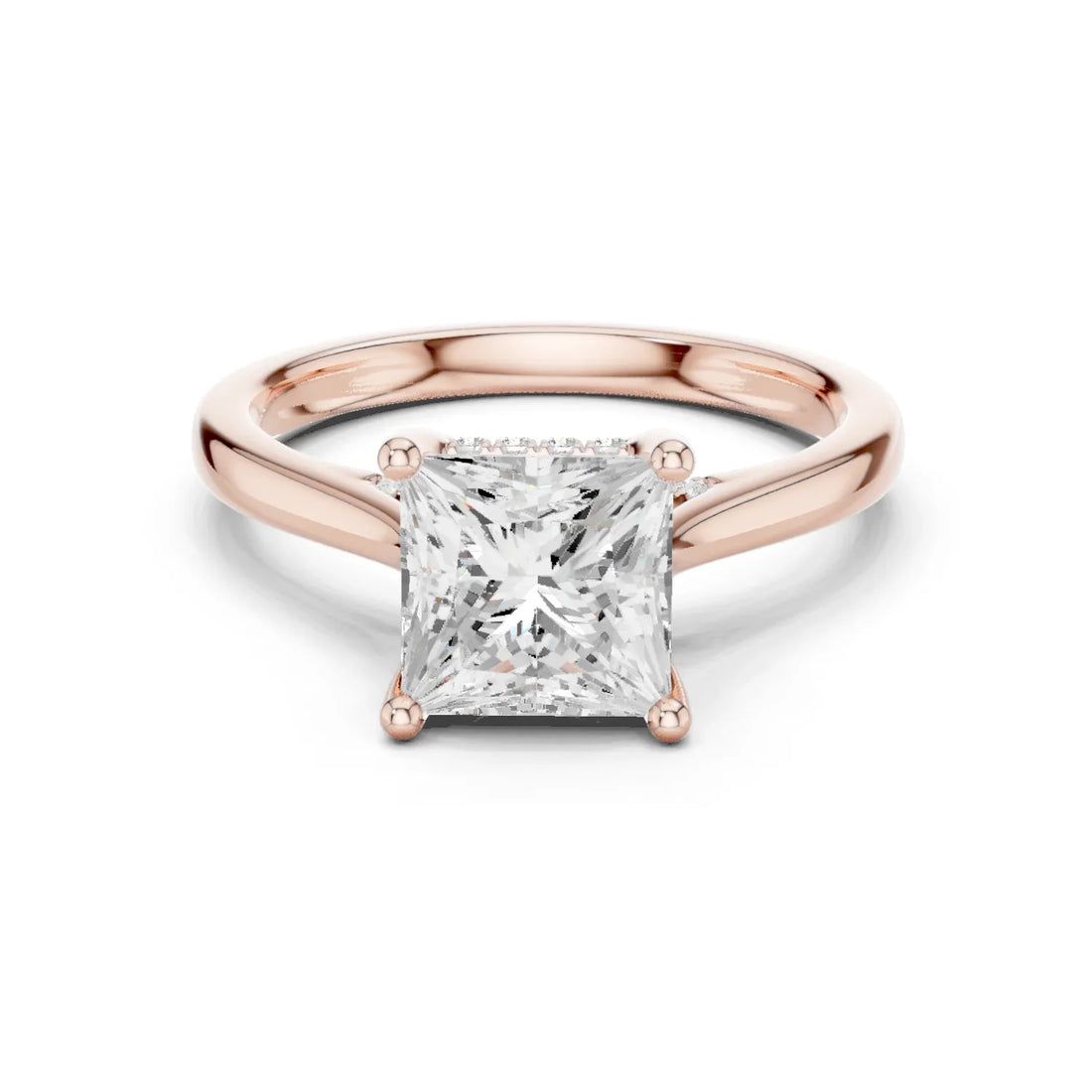 Princess Cut Diamond Hidden Halo Engagement Ring With Cathedral Pave
