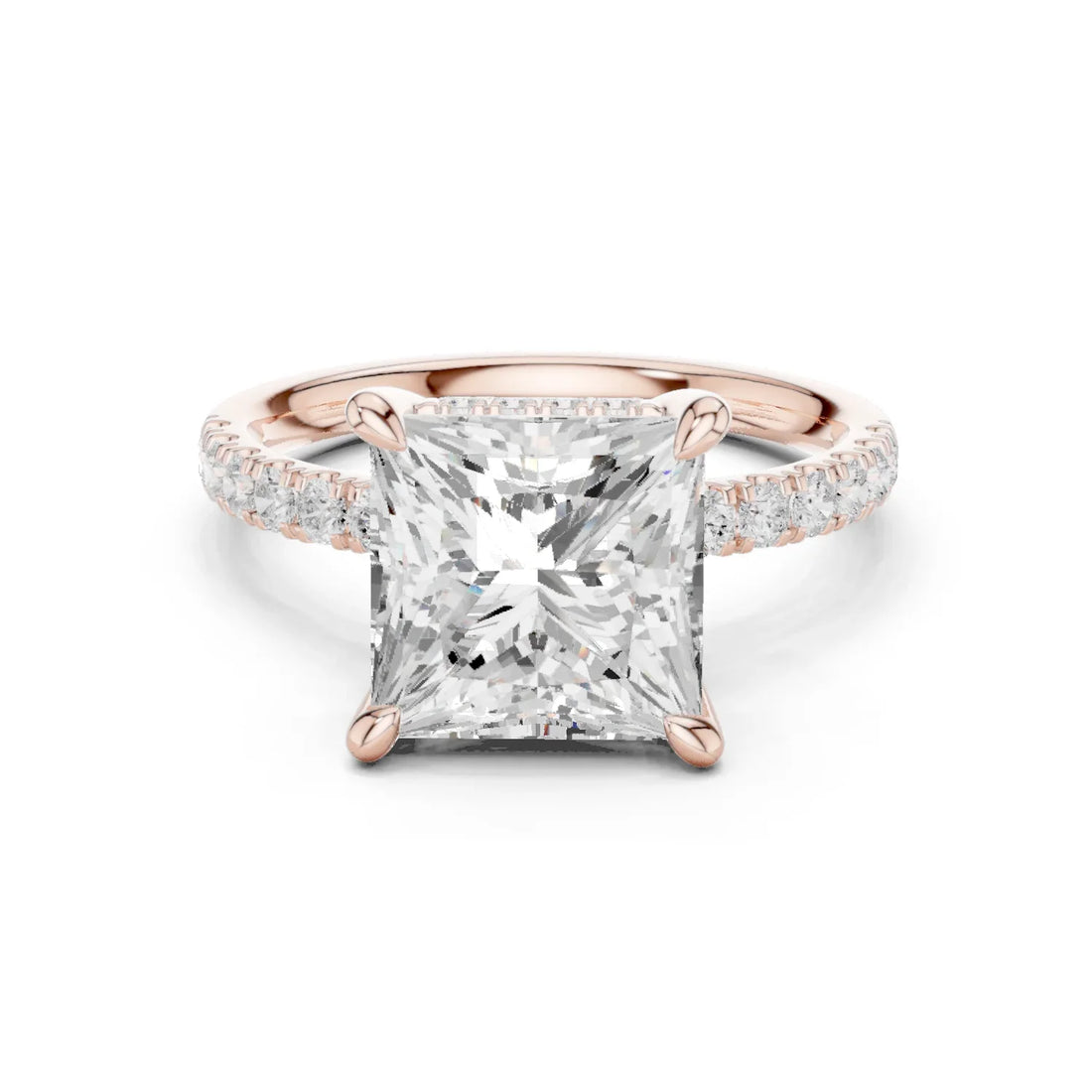 Princess Diamond Hidden Halo Engagement Ring with Pave Band