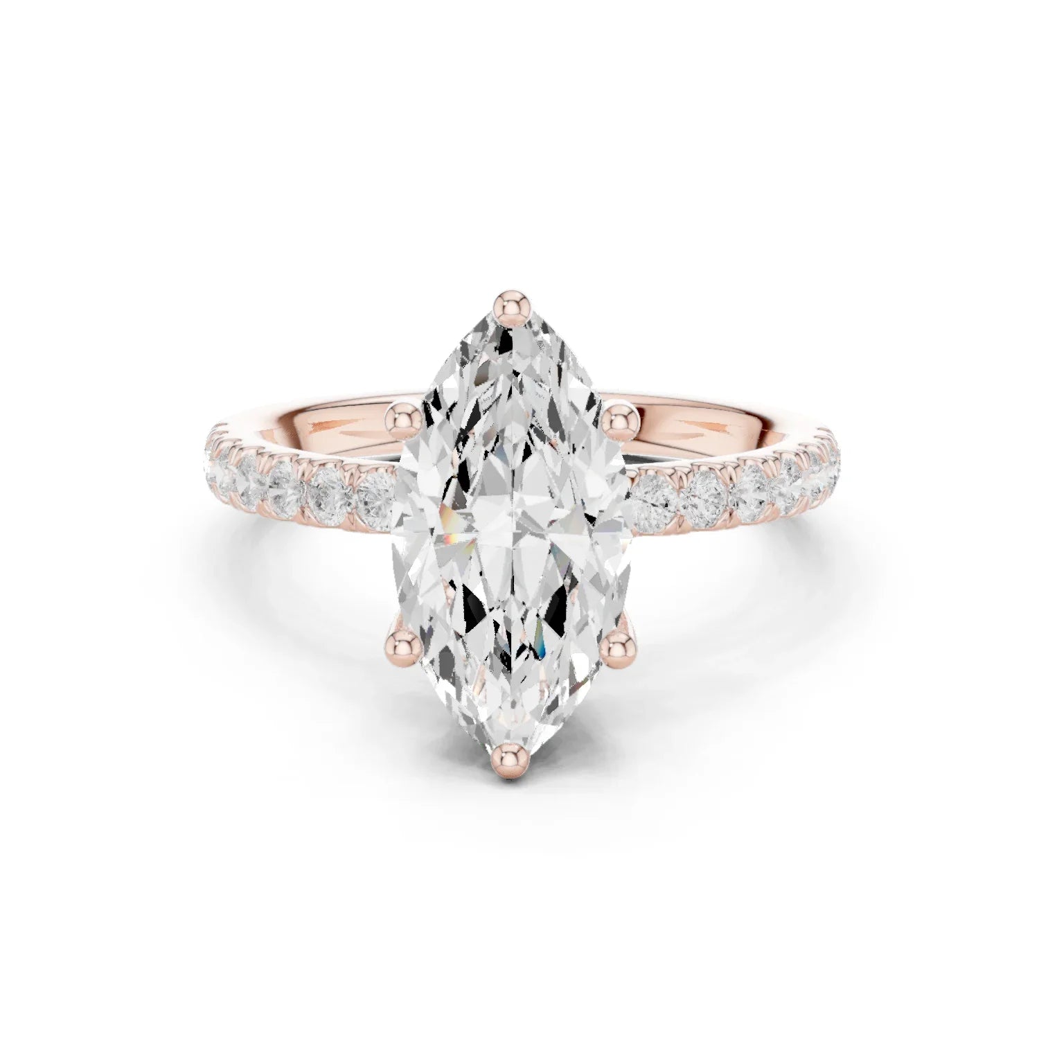 Marquise Diamond Engagement Ring With Pave Band