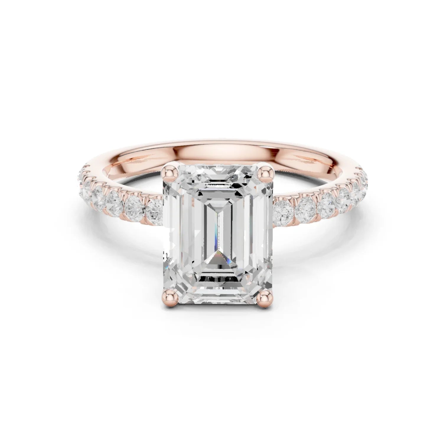 Emerald Diamond Engagement Ring With Pave Band
