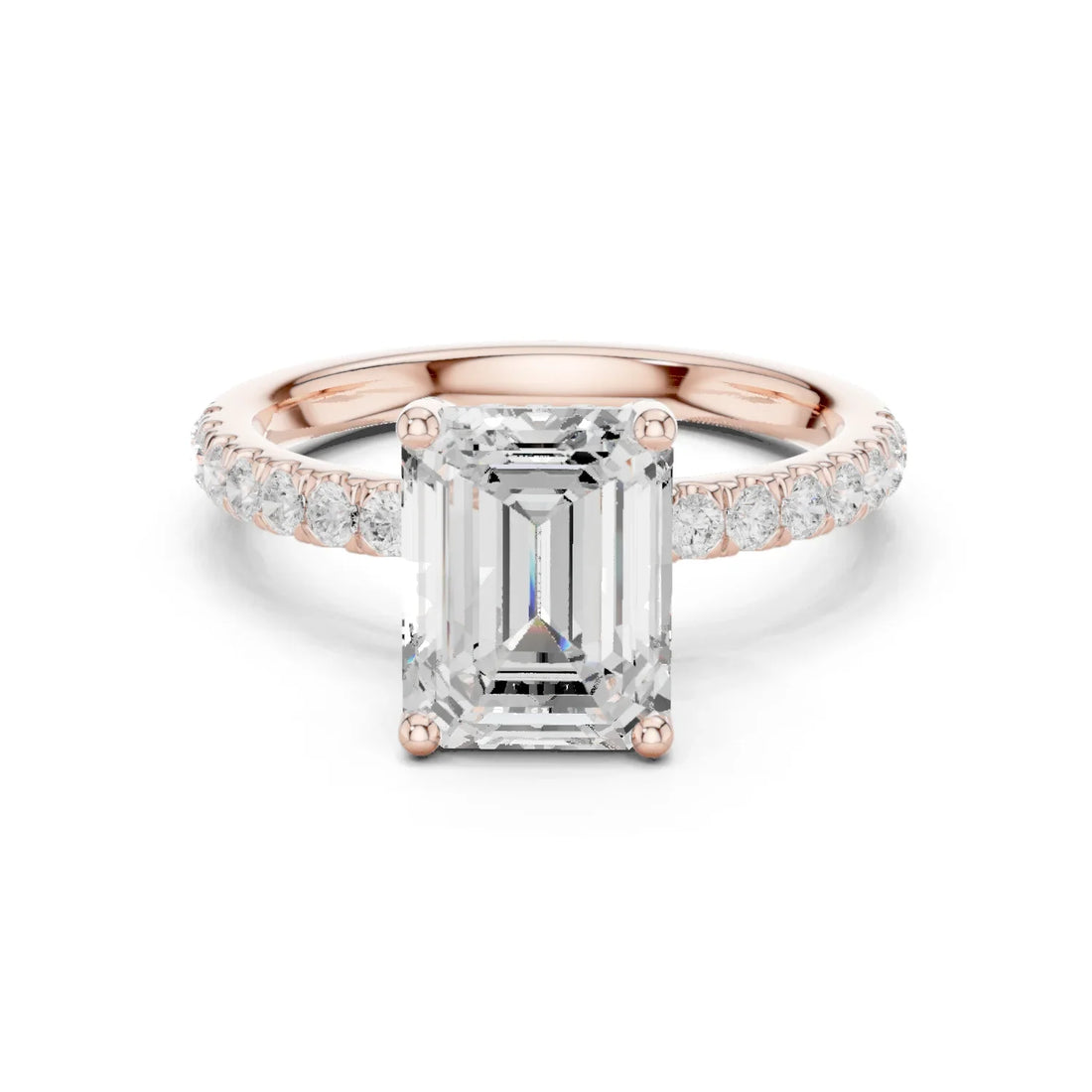Emerald Diamond Engagement Ring With Pave Band