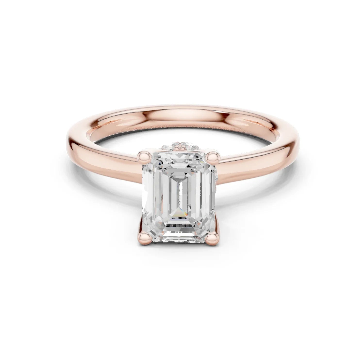 Emerald Shape Diamond Hidden Halo Engagement Ring