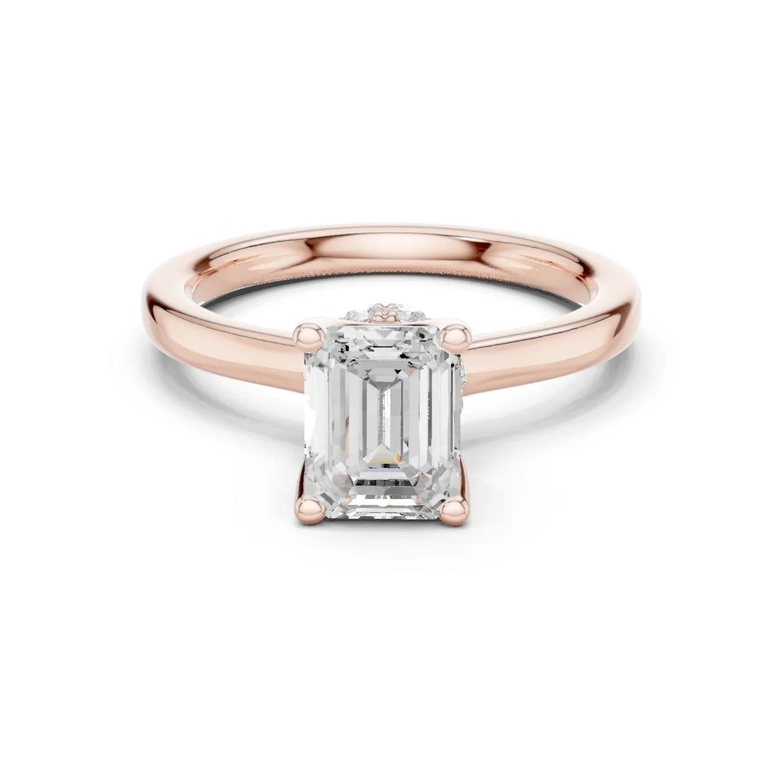 Emerald Shape Diamond Hidden Halo Engagement Ring