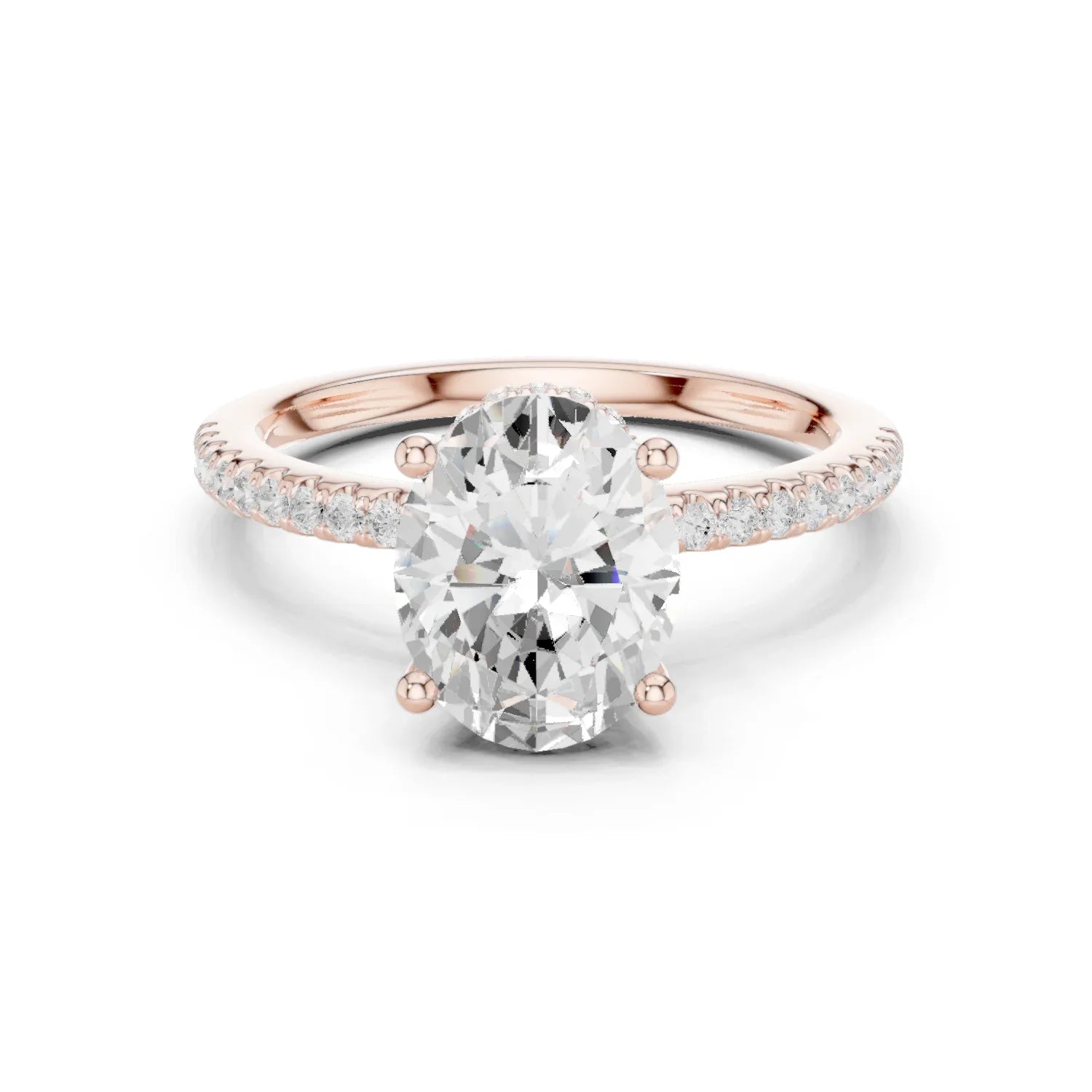 Hidden Halo Oval Cut Diamond Engagement Ring With Pave Band