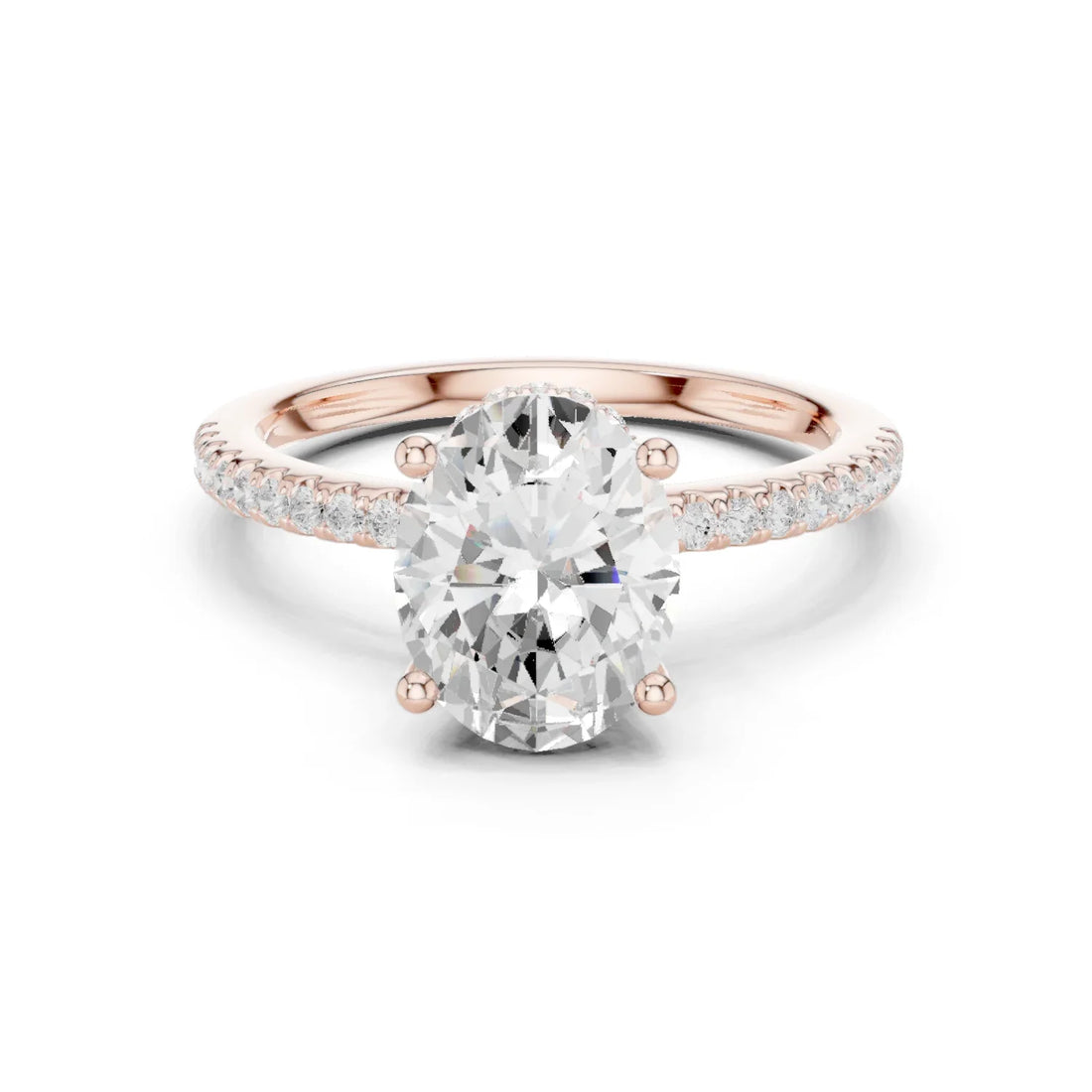Hidden Halo Oval Cut Diamond Engagement Ring With Pave Band