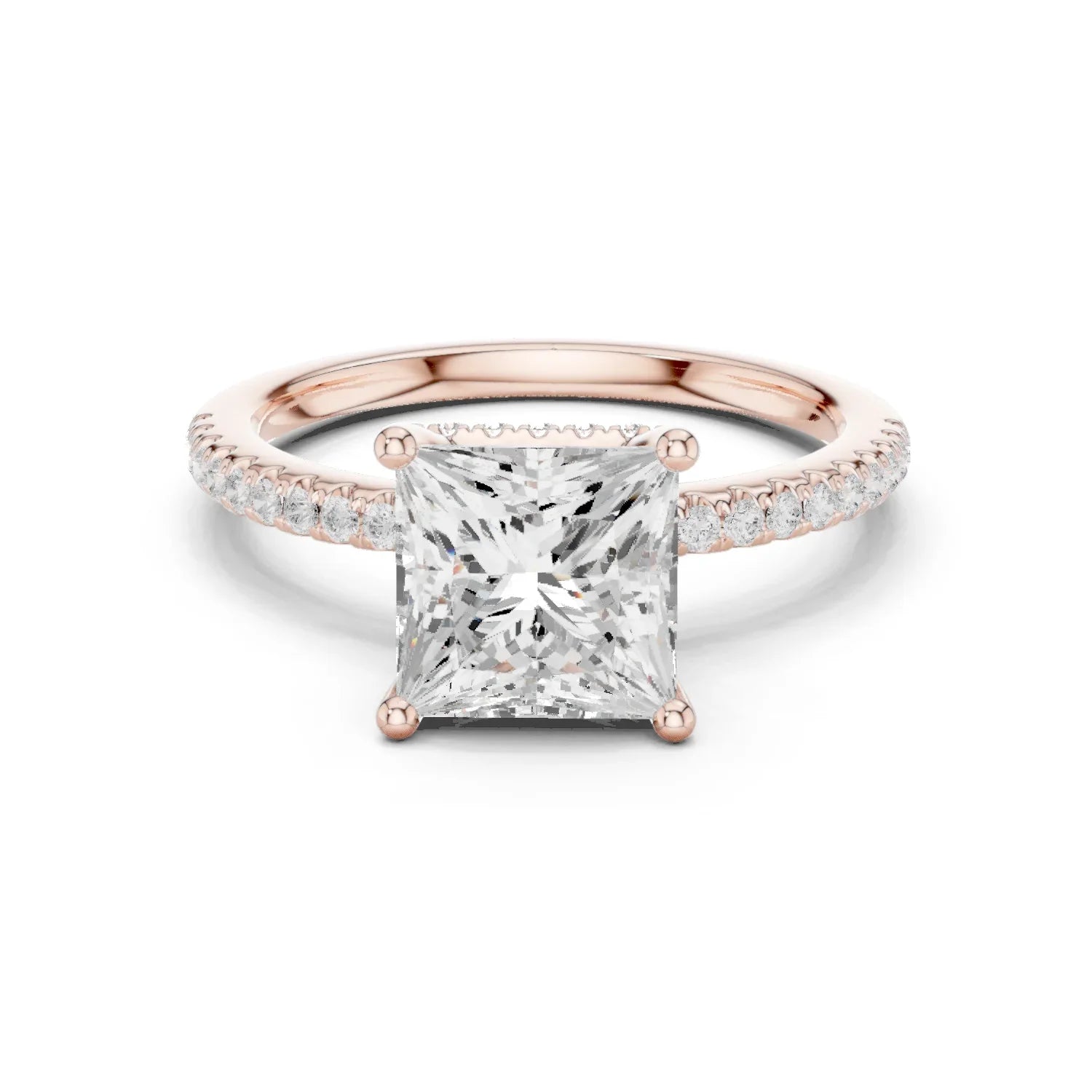 Hidden Halo Princess Cut Diamond Engagement Ring With Pave Band