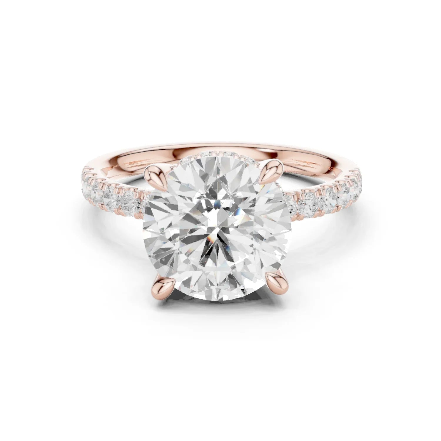 Round Diamond Hidden Halo Engagement Ring with Pave Band