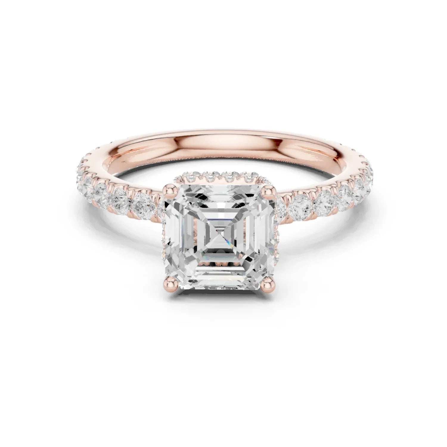 Asscher Cut Diamond Double Halo Pave Engagement Ring
