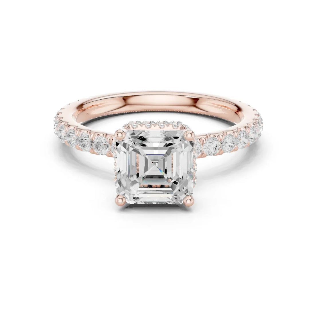 Asscher Cut Diamond Double Halo Pave Engagement Ring