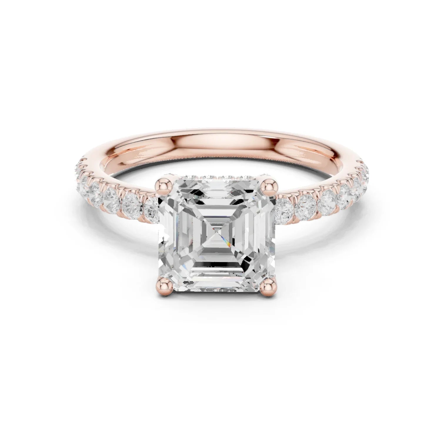 Asscher Diamond Engagement Ring With Pave Band